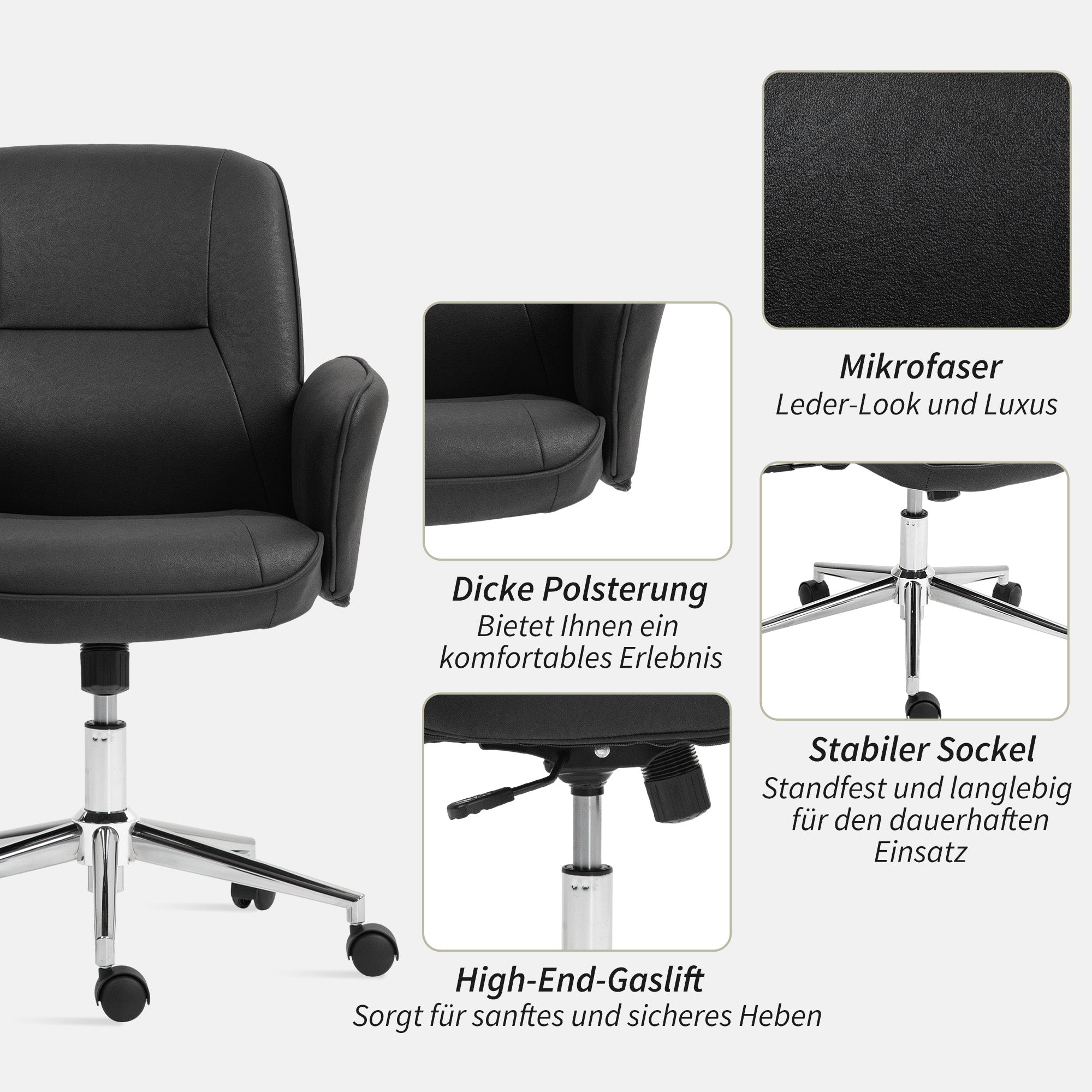 Office Chair with Tilt Function Desk Chair Adjustable Swivel Chair Ergonomic Work Chair Modern Load Capacity up to 120 kg Microfiber Black 67 x 69 x 92-102 cm