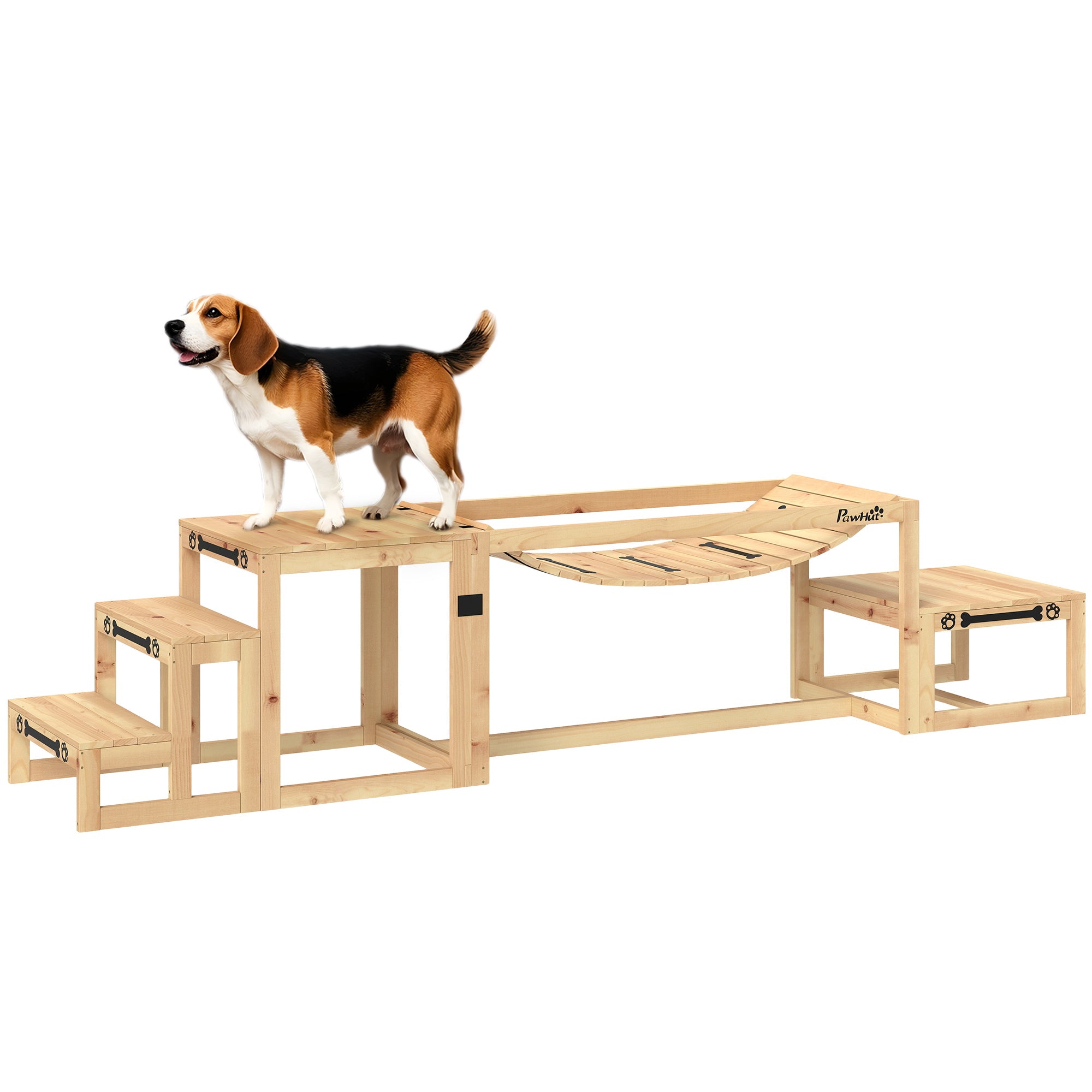 Dog Agility Training Equipment, 3 Piece Dog Agility Equipment Kit, Soft Bridge, Rest Platform, Stairs Included, Solid Wood, Natural Wood