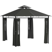 Pavilion approx. 3 x 3 m, Garden Tent with Side Wall, Party Tent with Double Roof, Weatherproof Event Tent, Garden Gazebo, for Balcony, Terrace, Metal, Dark Gray