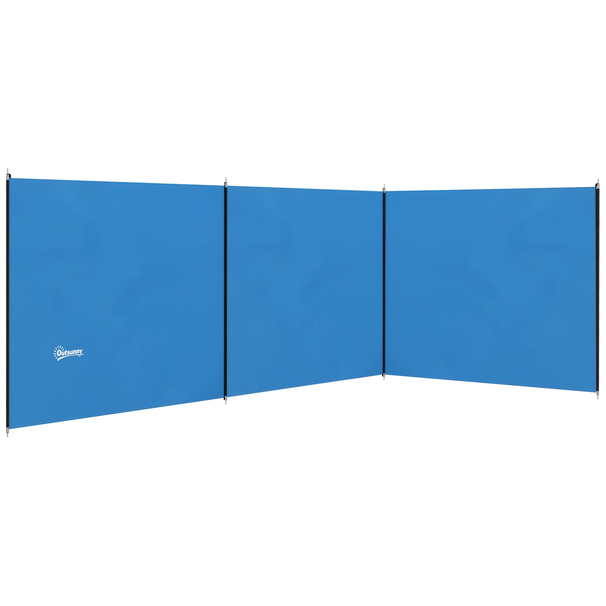 Camping Windbreak Privacy Screen with 4 Steel Poles & Carry Bag — 5.4 x 1.5 m (17.7 x 4.9 ft) — Blue