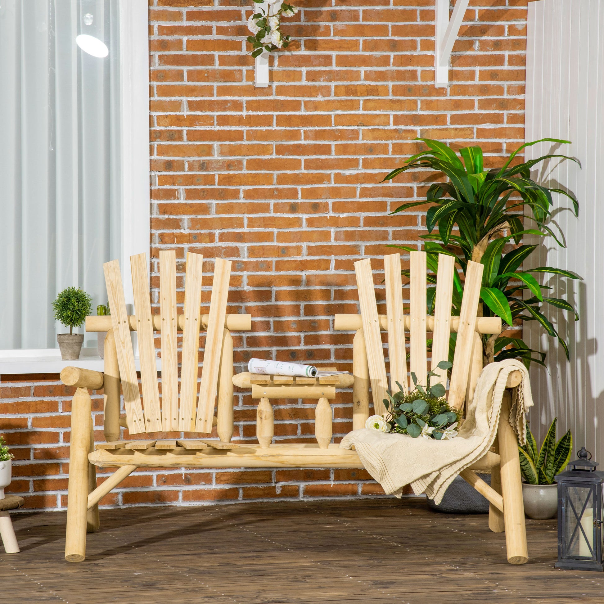 Garden Bench with Table, Garden Furniture, Bench, 2 Chairs, Solid Wood, Natural, 157 x 88 x 103 cm