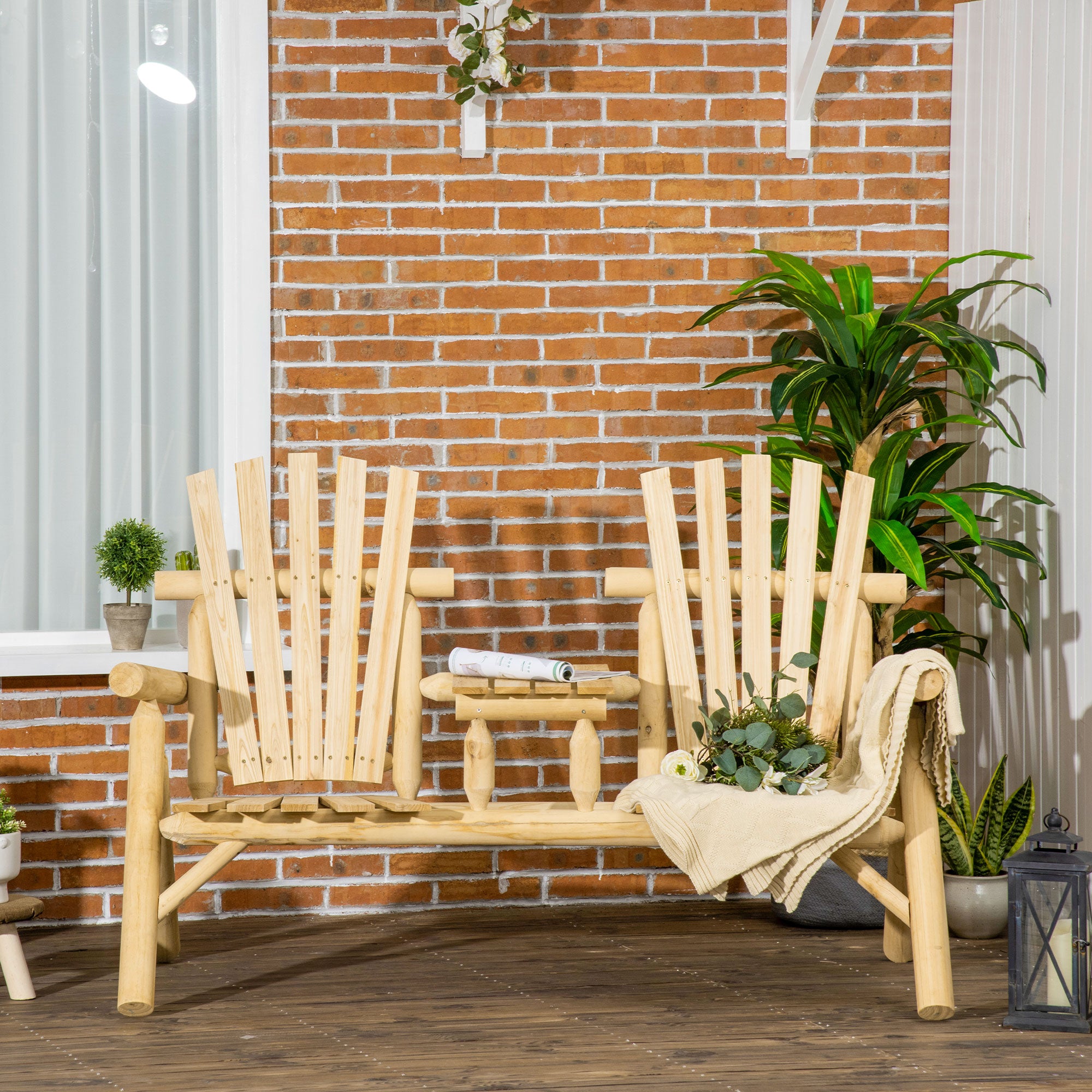 Garden Bench with Table, Garden Furniture, Bench, 2 Chairs, Solid Wood, Natural, 157 x 88 x 103 cm