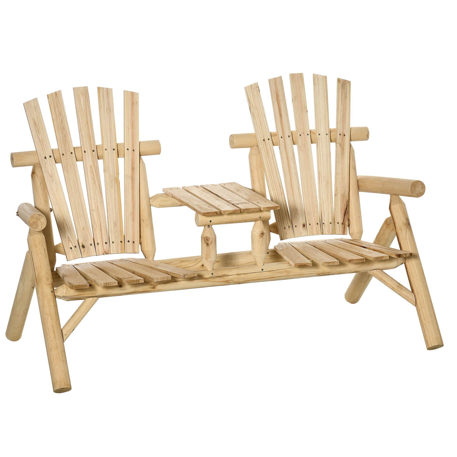 Garden Bench with Table, Garden Furniture, Bench, 2 Chairs, Solid Wood, Natural, 157 x 88 x 103 cm
