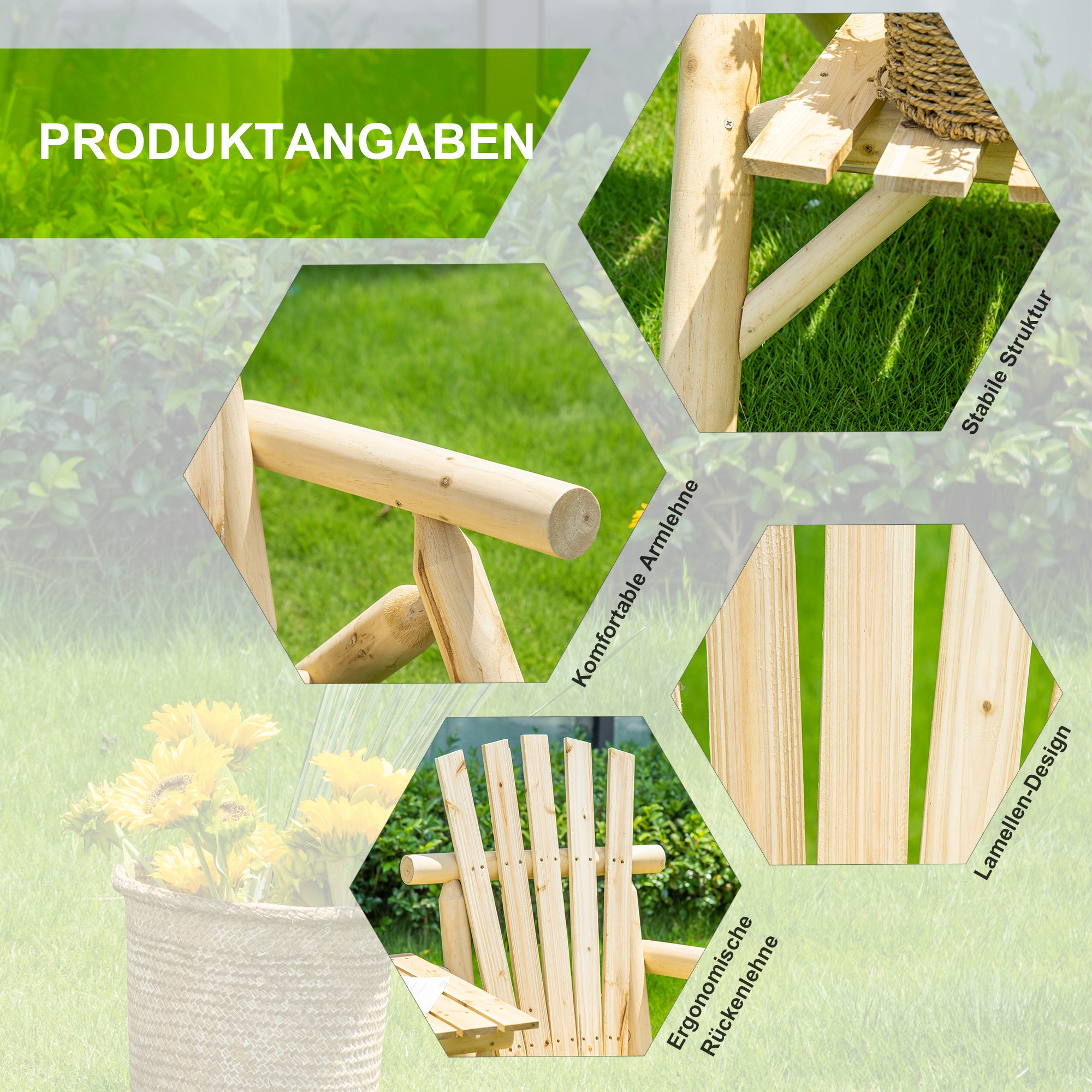 Garden Bench with Table, Garden Furniture, Bench, 2 Chairs, Solid Wood, Natural, 157 x 88 x 103 cm