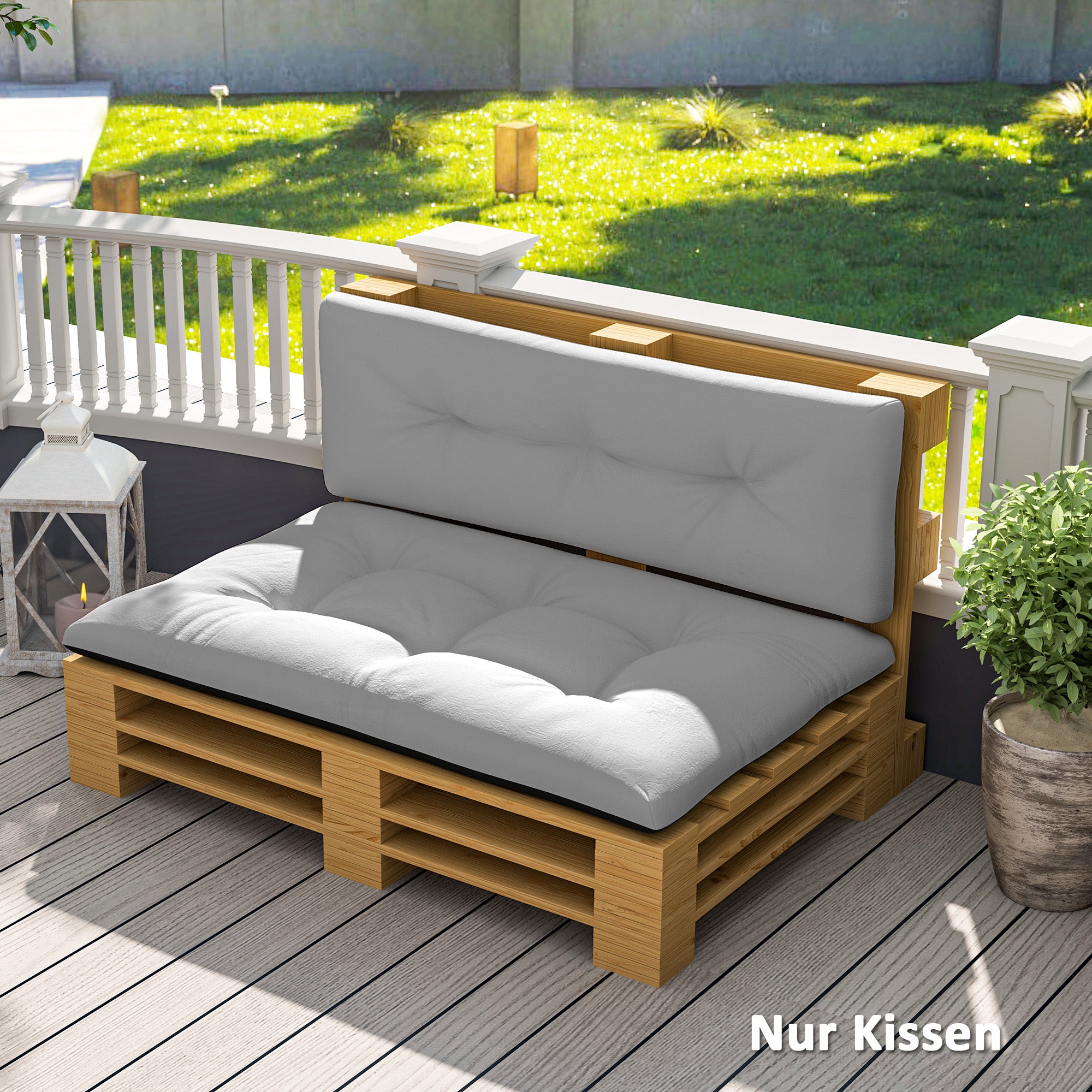 Pallet Cushions 2-Piece Set Water-Resistant Seat Cushion Pallet Pads with Tufted Design Backrest Outdoor Cushions Pallet Mattresses for Euro Pallets Pallet Sofa 120 x 77 x 10 cm Light Gray