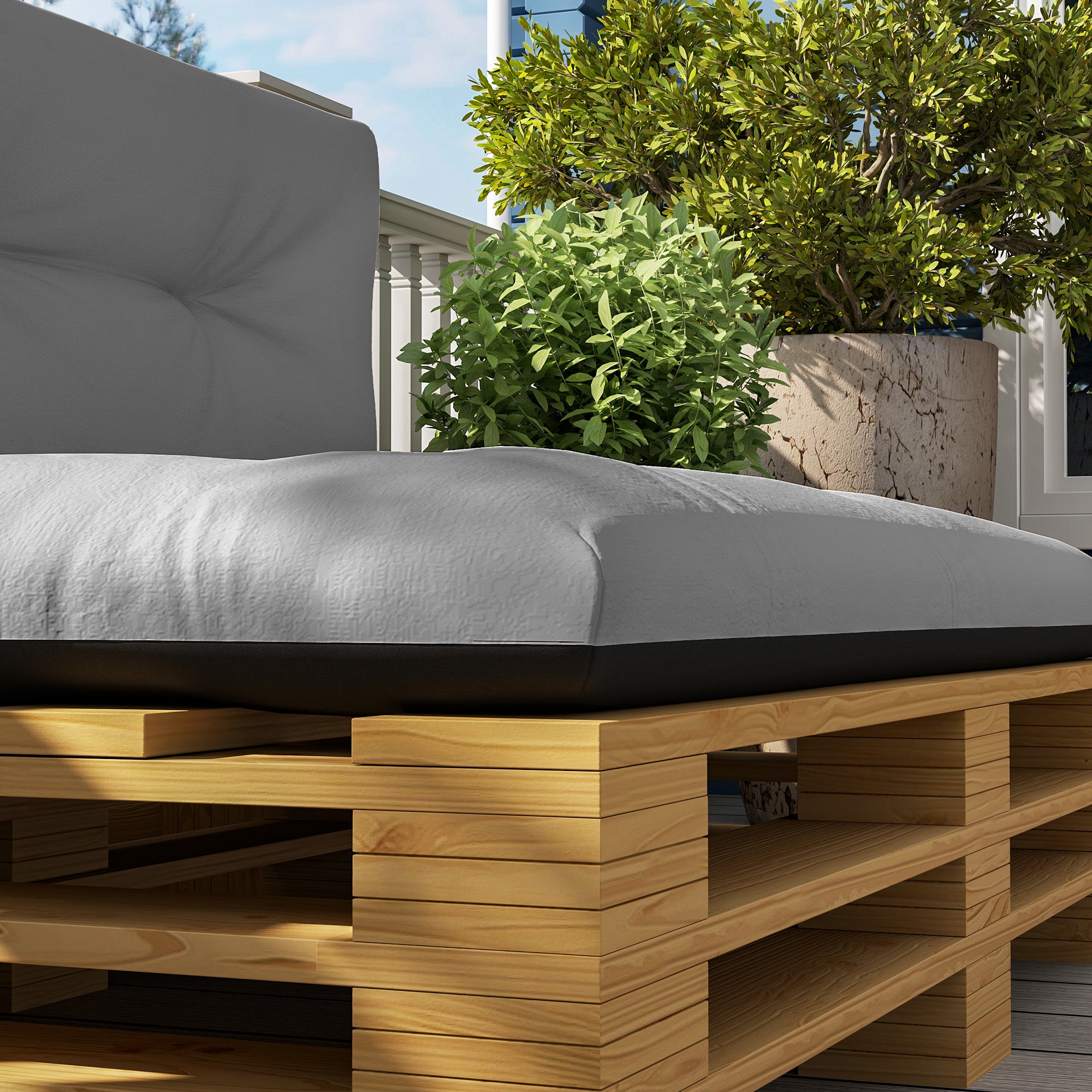 Pallet Cushions 2-Piece Set Water-Resistant Seat Cushion Pallet Pads with Tufted Design Backrest Outdoor Cushions Pallet Mattresses for Euro Pallets Pallet Sofa 120 x 77 x 10 cm Light Gray