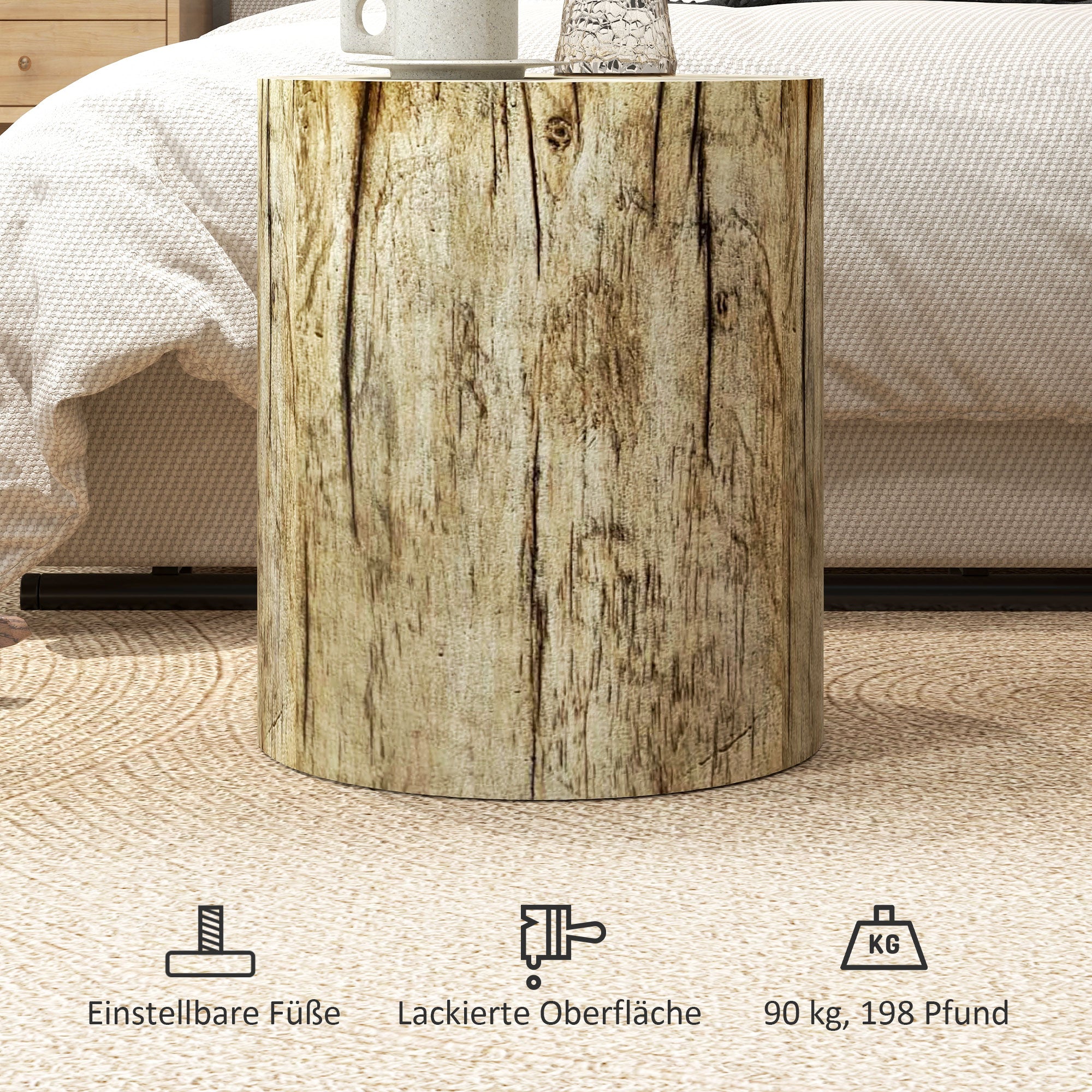 Side Table, Coffee Table in Tree Stump Design, Round Nightstand, Side Table for Living Room, Garden, Natural, Ø37 x 43 cm
