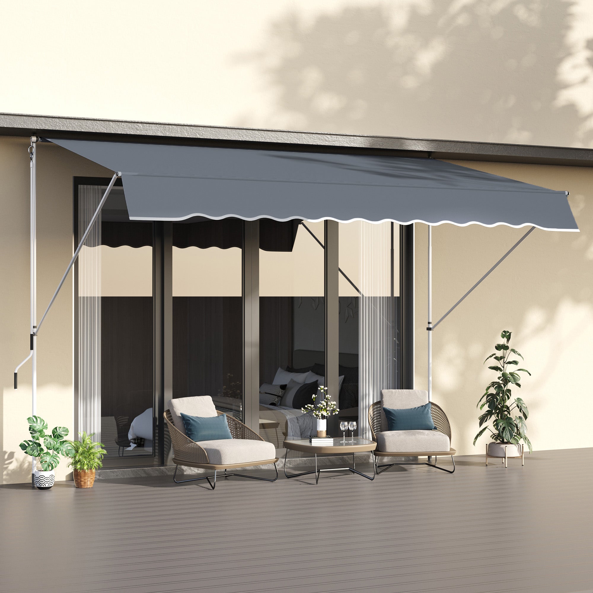 4x1.2m Retractable Arm Awning, Outdoor Sunshade Awning with Aluminum Crank and 180gsm Polyester Fabric, for Garden, Balcony, and Terrace, Dark Grey