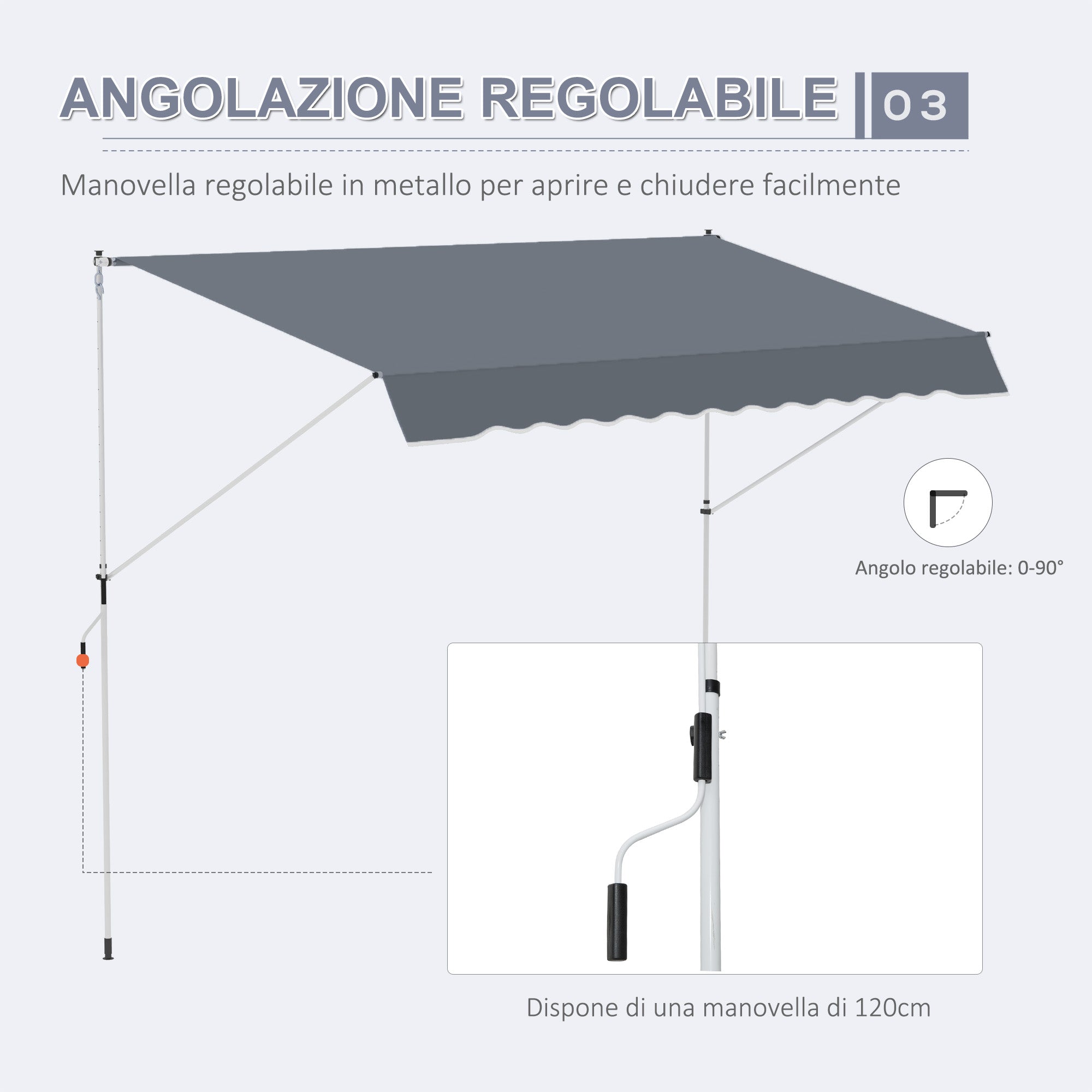 4x1.2m Retractable Arm Awning, Outdoor Sunshade Awning with Aluminum Crank and 180gsm Polyester Fabric, for Garden, Balcony, and Terrace, Dark Grey
