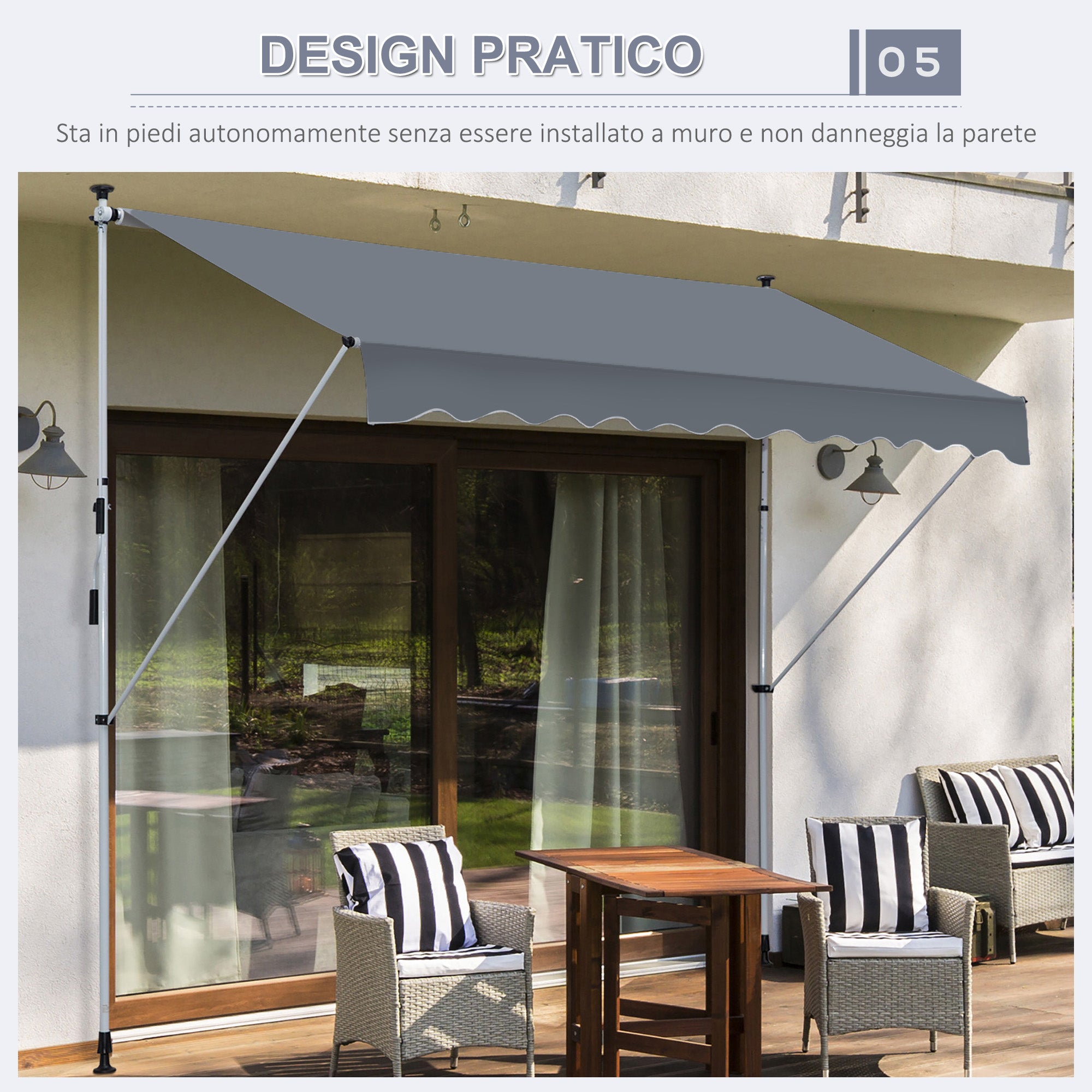 4x1.2m Retractable Arm Awning, Outdoor Sunshade Awning with Aluminum Crank and 180gsm Polyester Fabric, for Garden, Balcony, and Terrace, Dark Grey