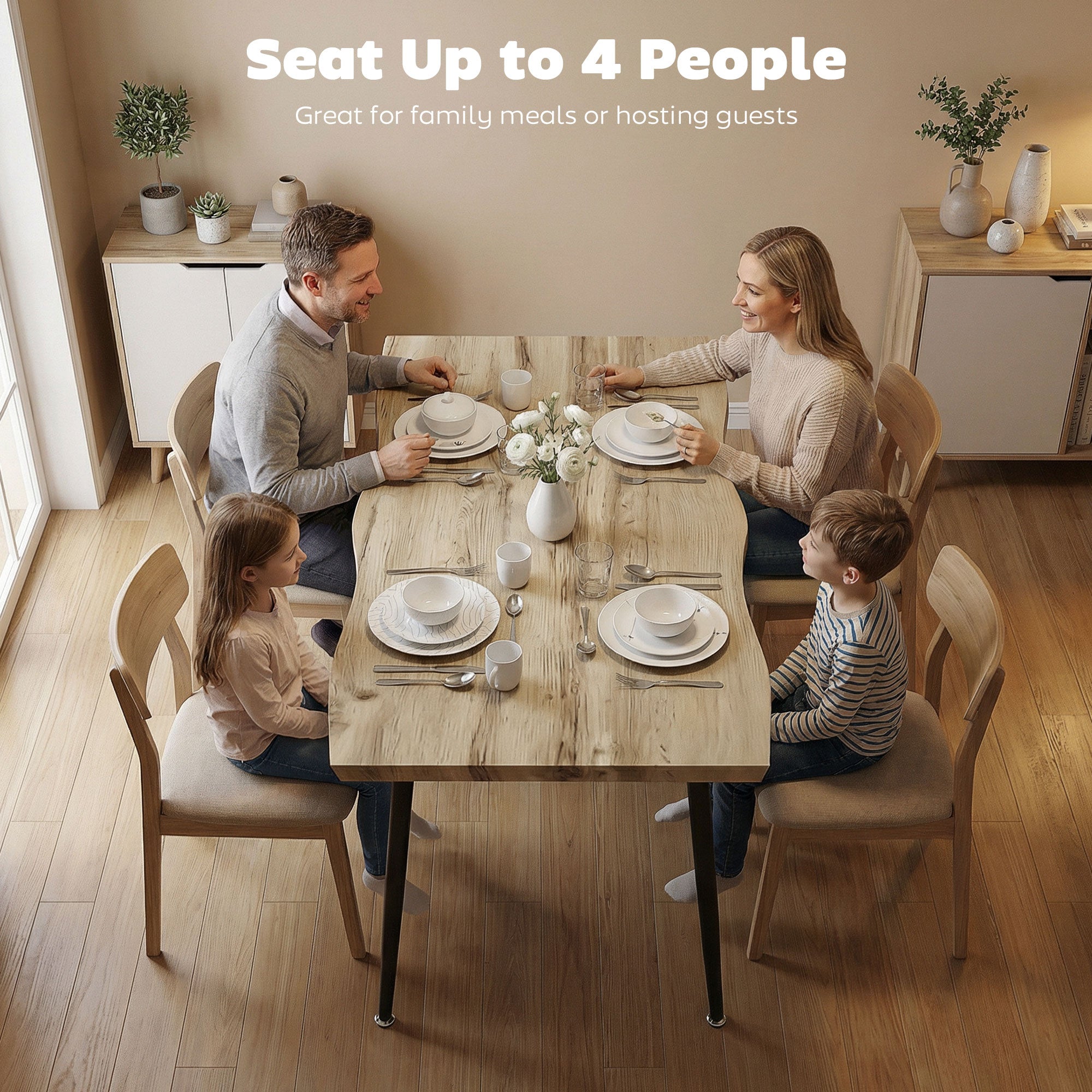 Dining Table for 4, 110 x 70 x 75 cm (43.3 x 27.6 x 29.5 in) Nordic Modern Kitchen Table with Steel Frame, Oak-Effect Top