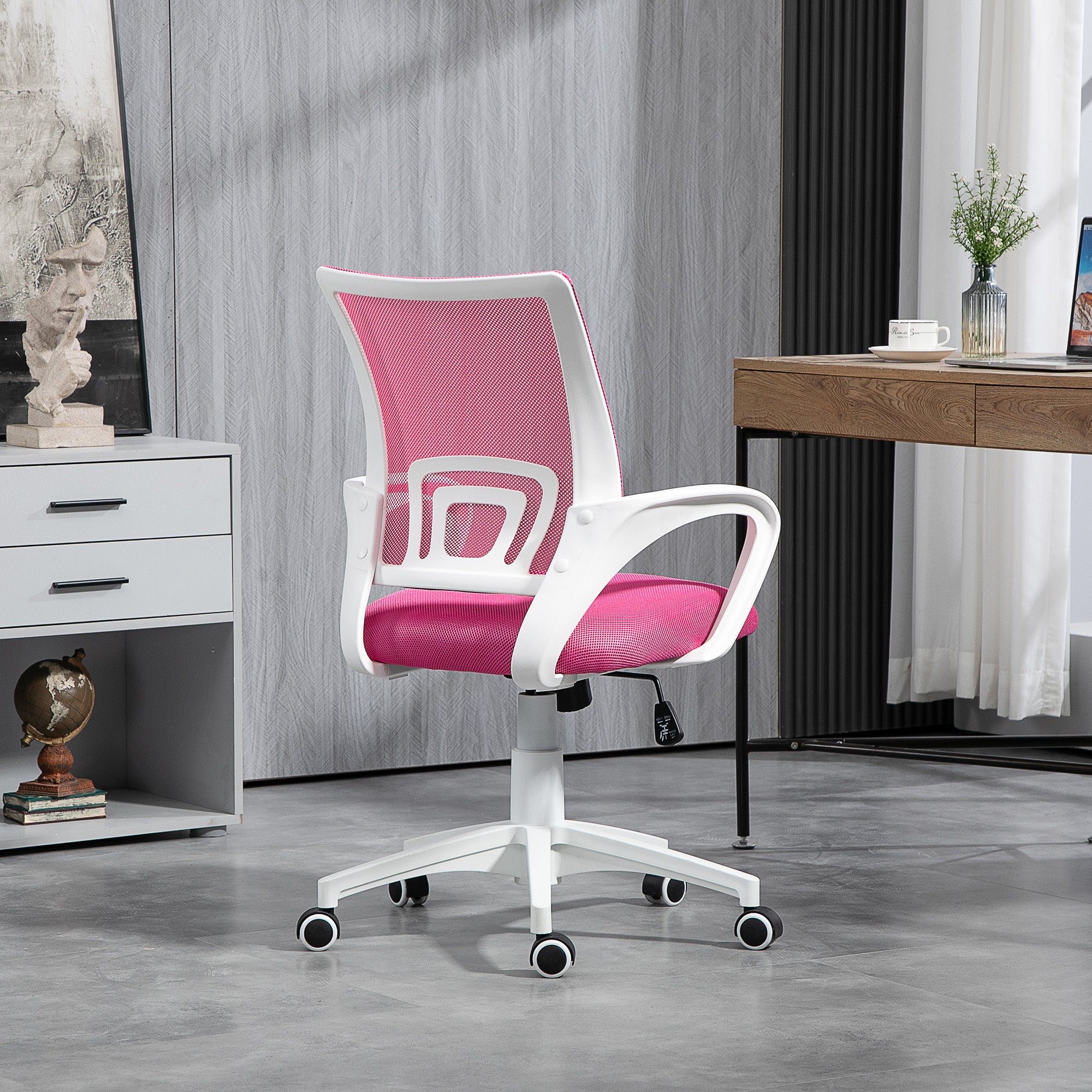 Mesh Office Chair Swivel Desk Chair with Adjustable Height Rocking Function Lumbar Support and Armrests Chair for Study Load 120 kg Pink