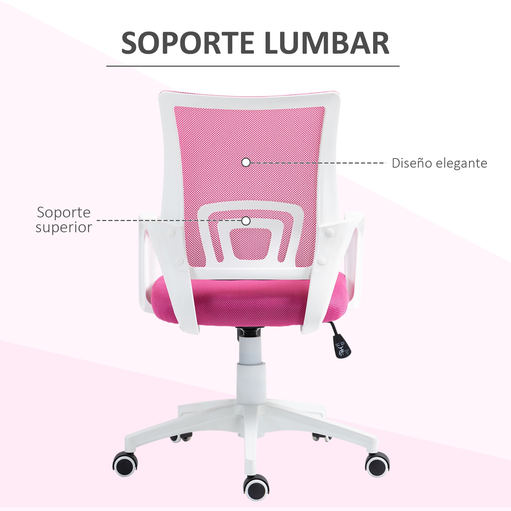 Mesh Office Chair Swivel Desk Chair with Adjustable Height Rocking Function Lumbar Support and Armrests Chair for Study Load 120 kg Pink