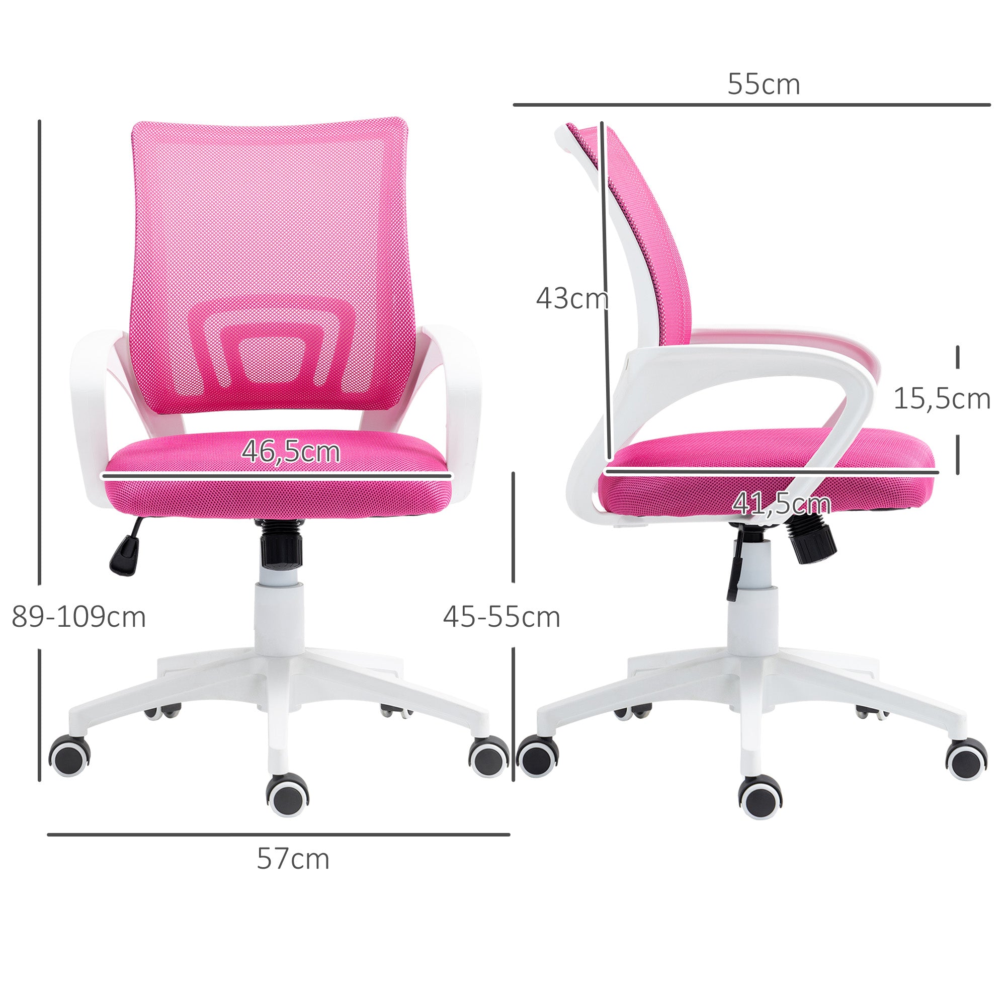 Mesh Office Chair Swivel Desk Chair with Adjustable Height Rocking Function Lumbar Support and Armrests Chair for Study Load 120 kg Pink