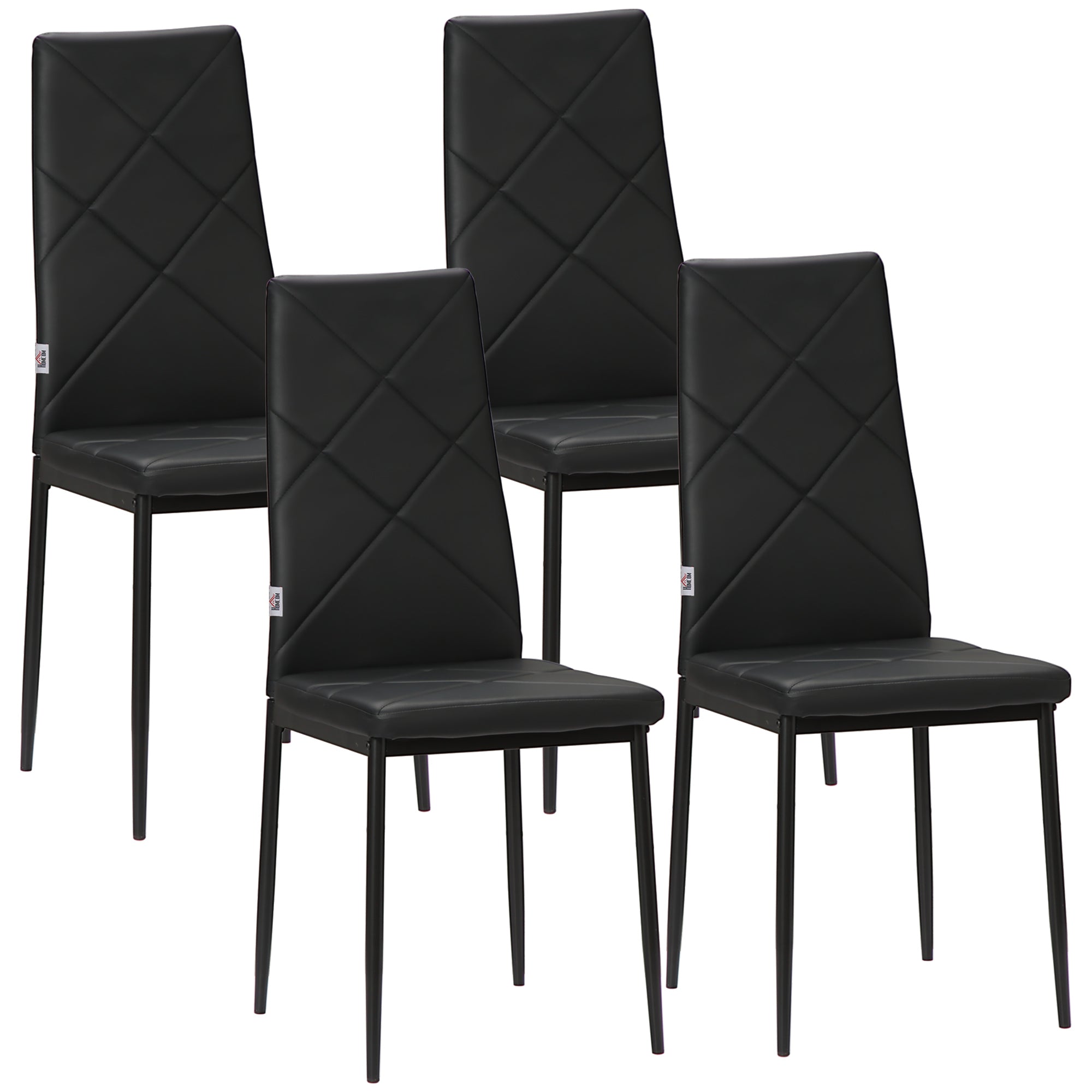 Set of 4 Dining Chairs Kitchen Chair with Backrest, Faux Leather, Padded Chair with Footrest, Living Room Chair, Chairs with Steel Legs for Dining Table, Black