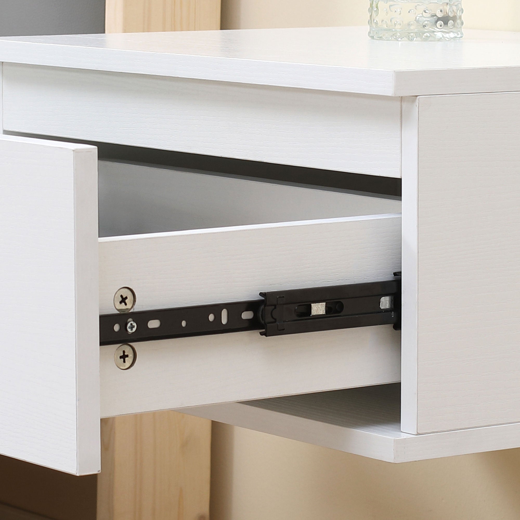 Set of 2 Modern Bedside Tables with Drawer and Suspended Design for Bedroom and Living Room, in Chipboard and MDF, 49x38x23cm, White