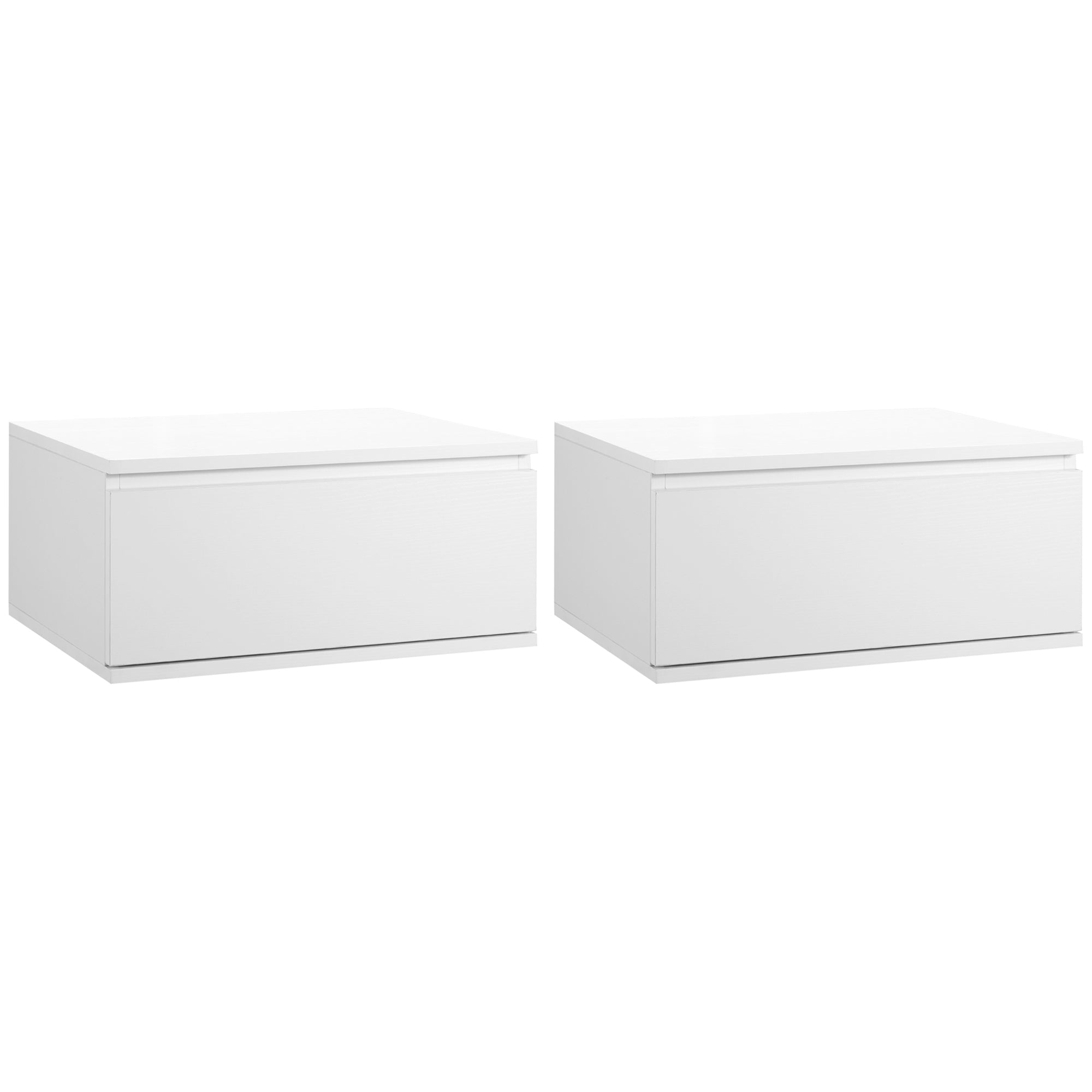 Set of 2 Modern Bedside Tables with Drawer and Suspended Design for Bedroom and Living Room, in Chipboard and MDF, 49x38x23cm, White