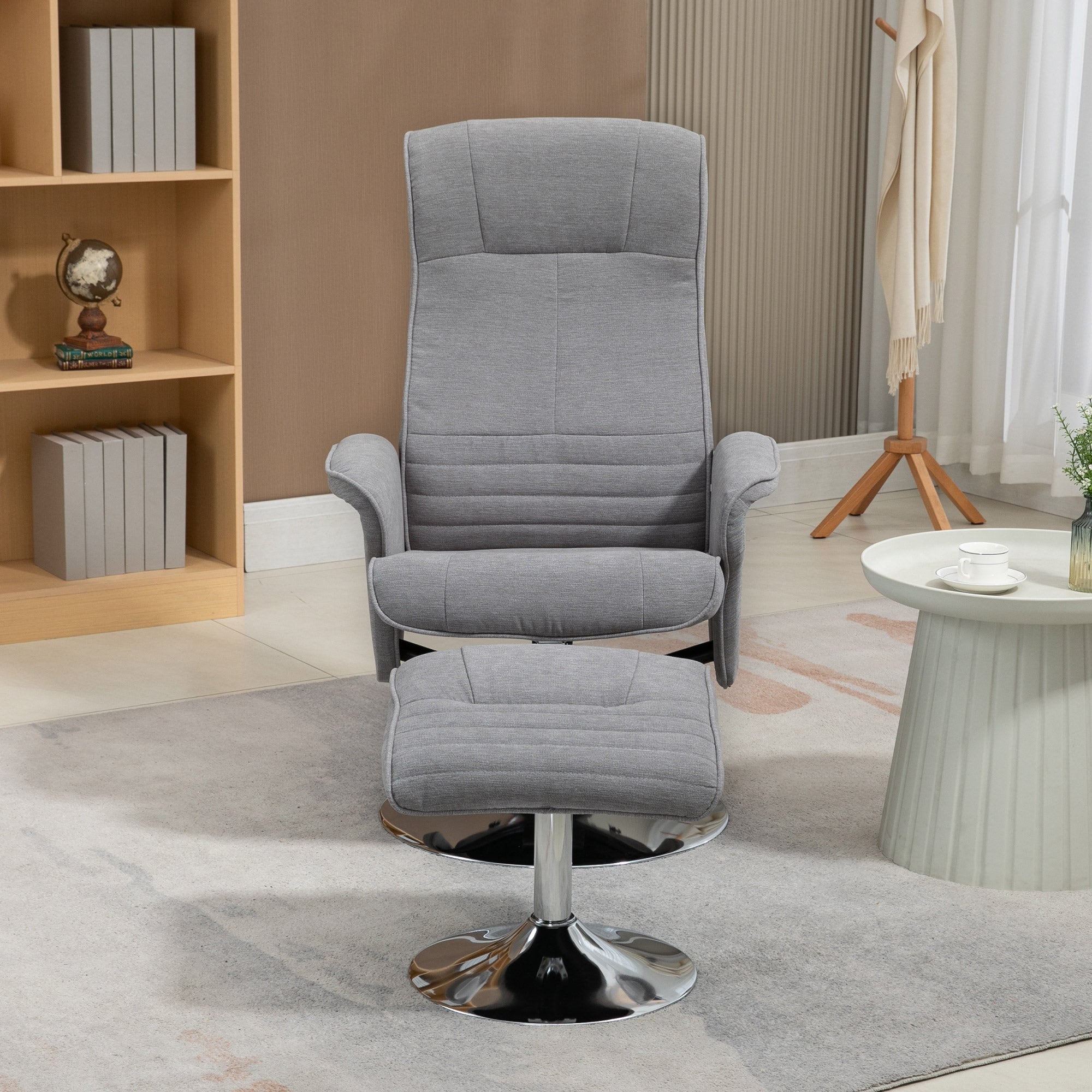 Reclining Chair with Footrest, 360° Swivel TV Chair with Reclining Function Upholstered TV Chair with Velvet Look for Living Room, Grey