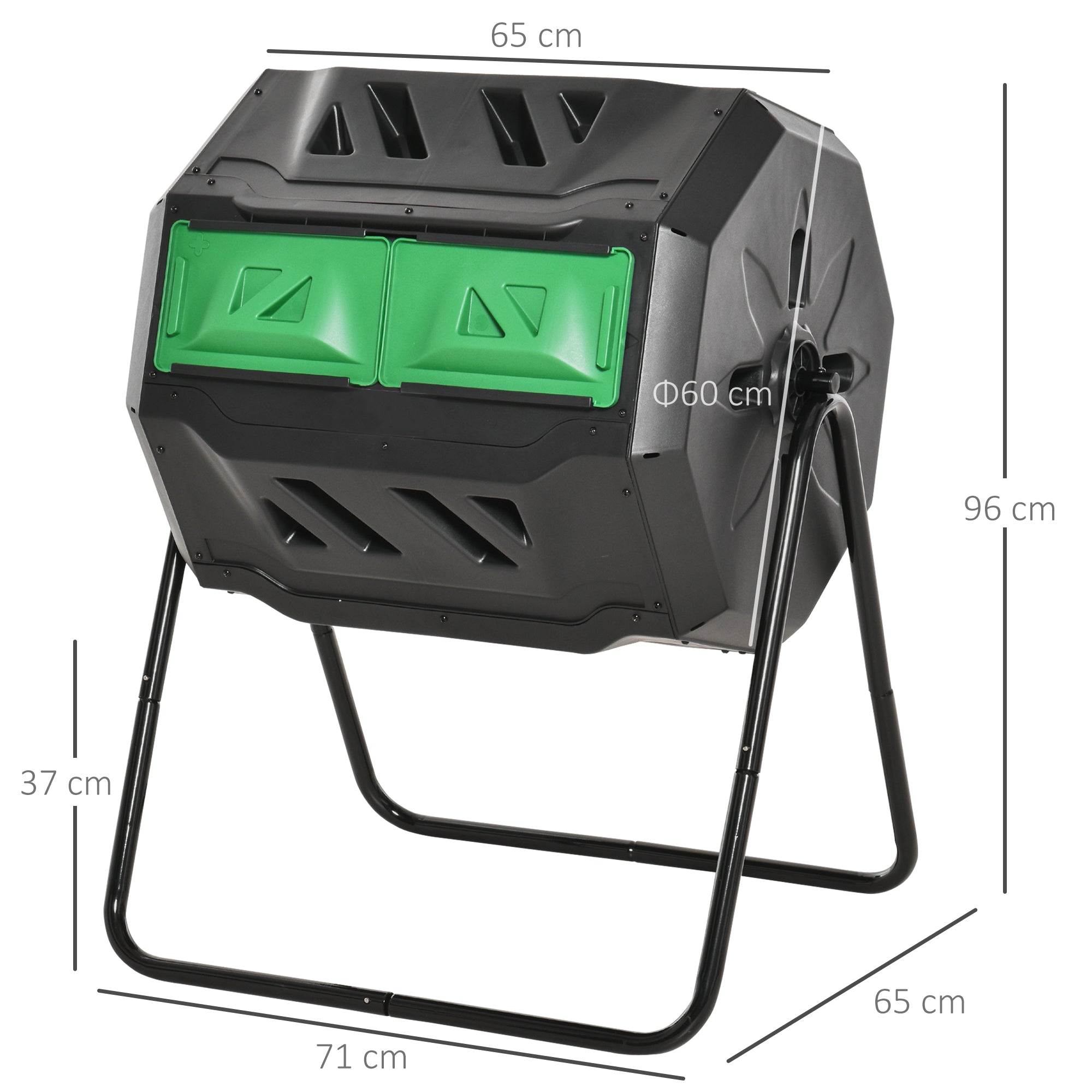 Composter 160L, 71cm x 65cm x 96cm Rotatable Quick Composter made of Plastic, Thermocomposter with 2 Chambers, for Organic and Garden Waste, Black