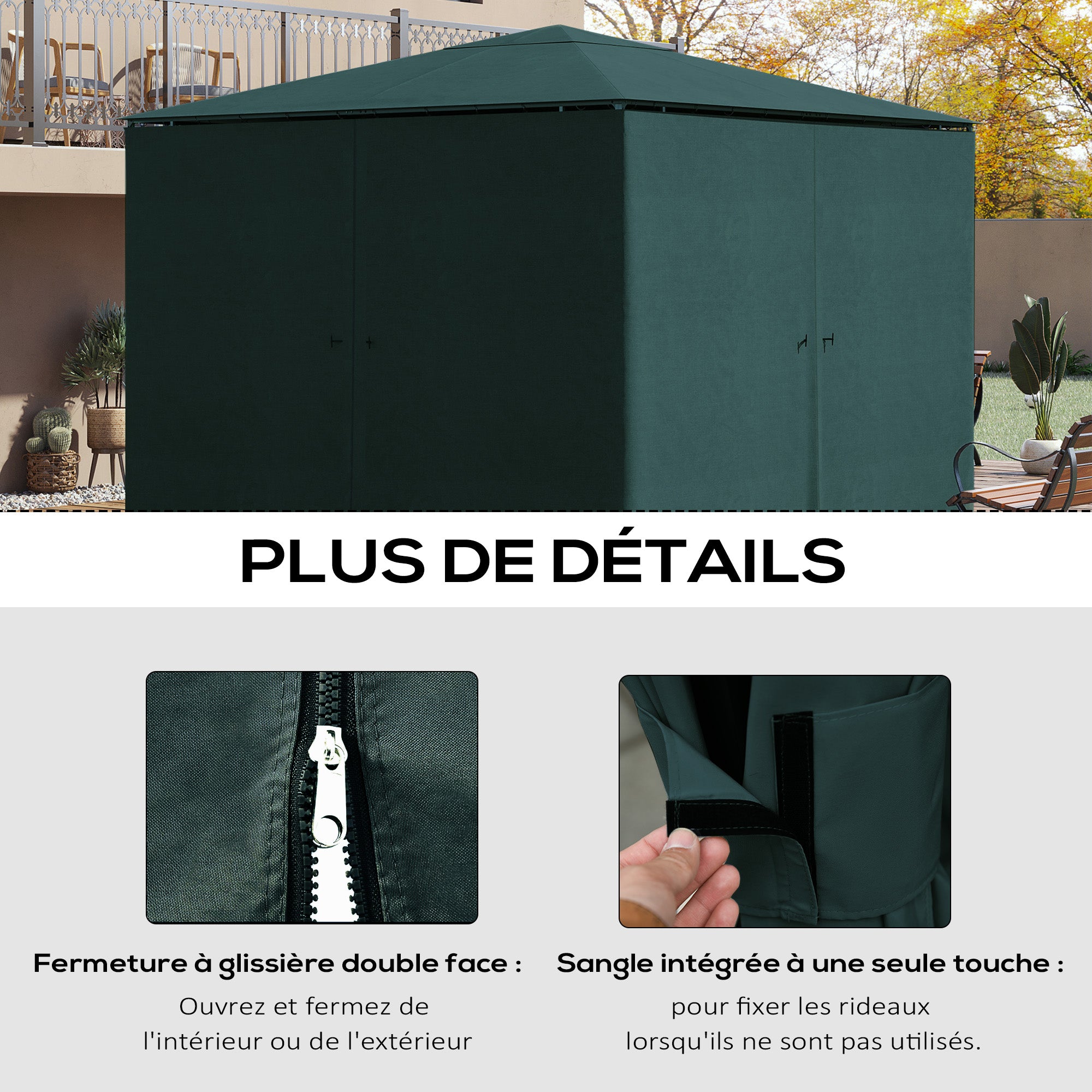 4 Side Panels for Garden Pavilion, Pavilion Hardness 300 x 300 cm, Protection from Rain Wind Sun Gray