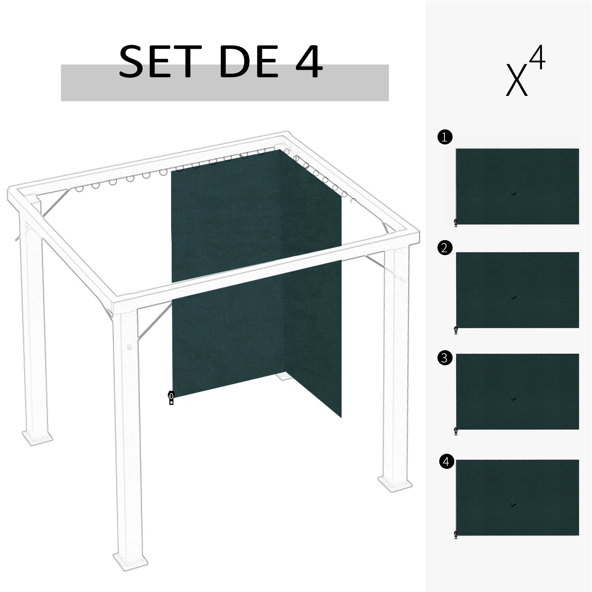 4 Side Panels for Garden Pavilion, Pavilion Hardness 300 x 300 cm, Protection from Rain Wind Sun Gray