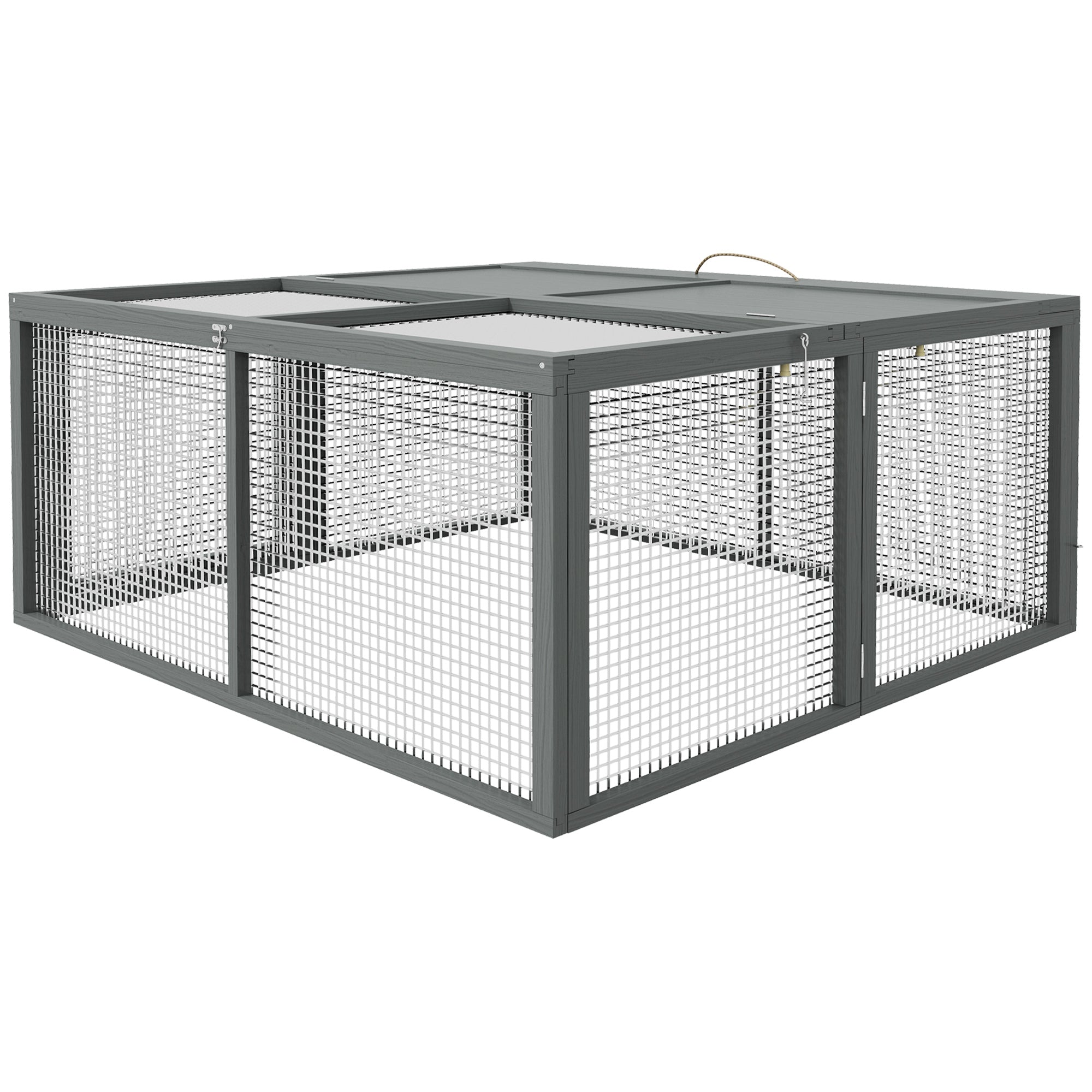 Rabbit Hutch for Dwarf Rabbits made of Wood, Foldable Small Animal Hutch with Outdoor Run, Rabbit Hutch with Folding Roof Handle for Guinea Pigs, Gray, 110 x 105 x 50 cm