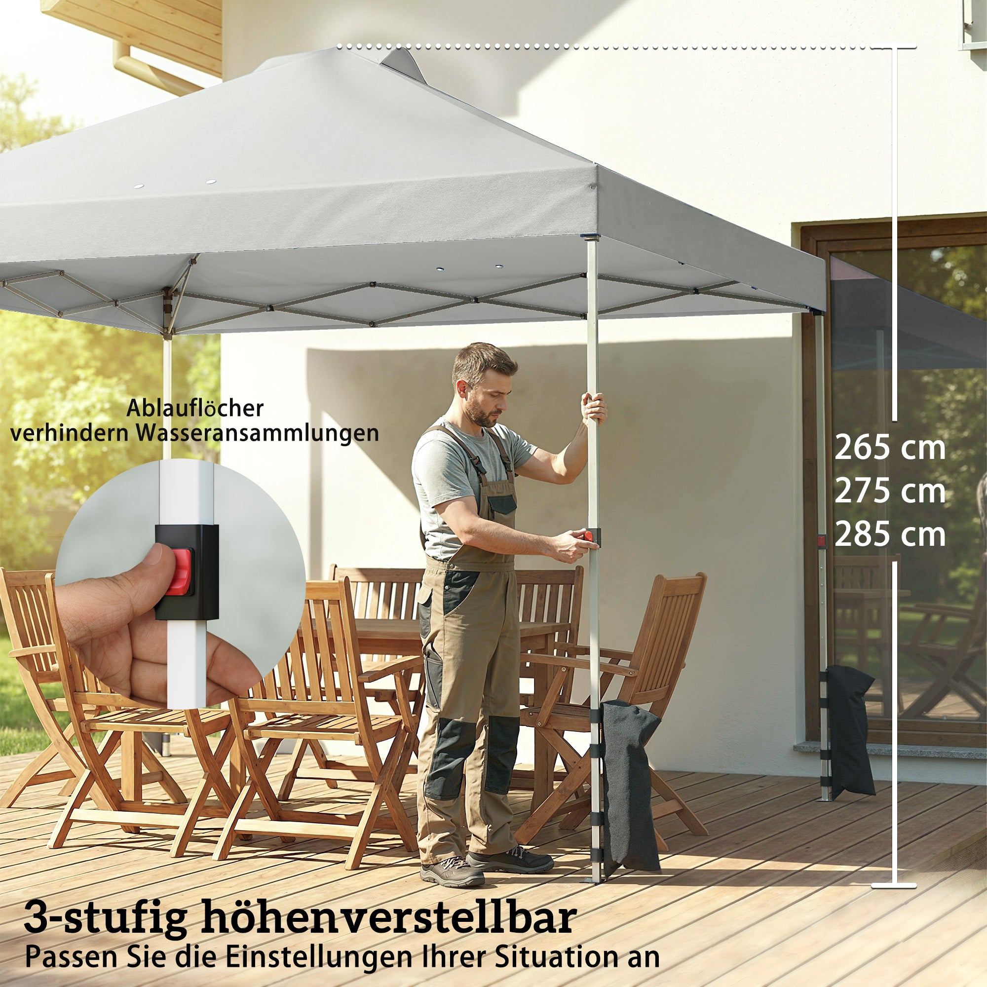 10'x10' Waterproof Height-Adjustable Pop-Up Canopy — 3 Sidewalls, Windows & Vents, UV50+, Folding Party Tent with Rolling Carry Bag, Light Gray