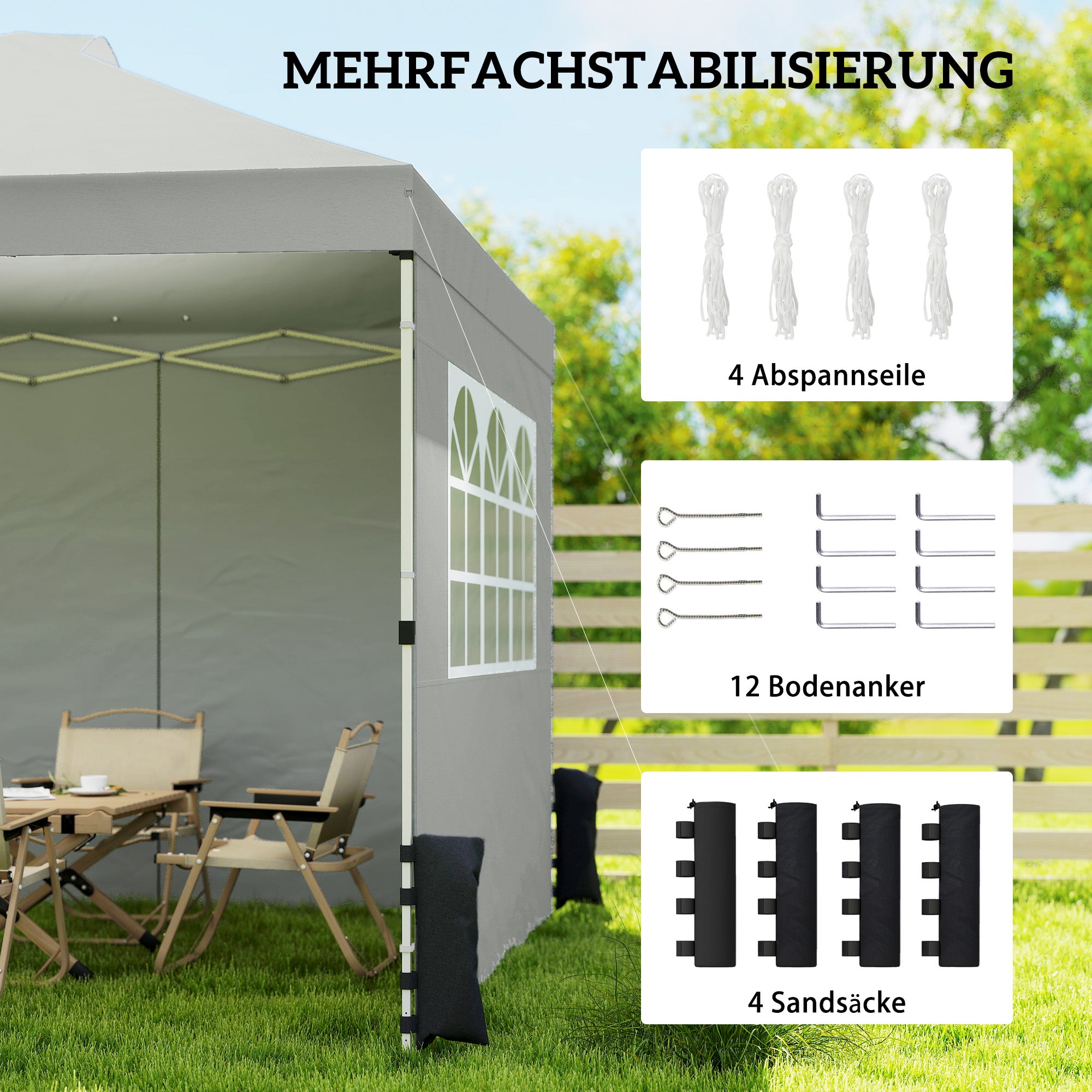 10'x10' Waterproof Height-Adjustable Pop-Up Canopy — 3 Sidewalls, Windows & Vents, UV50+, Folding Party Tent with Rolling Carry Bag, Light Gray