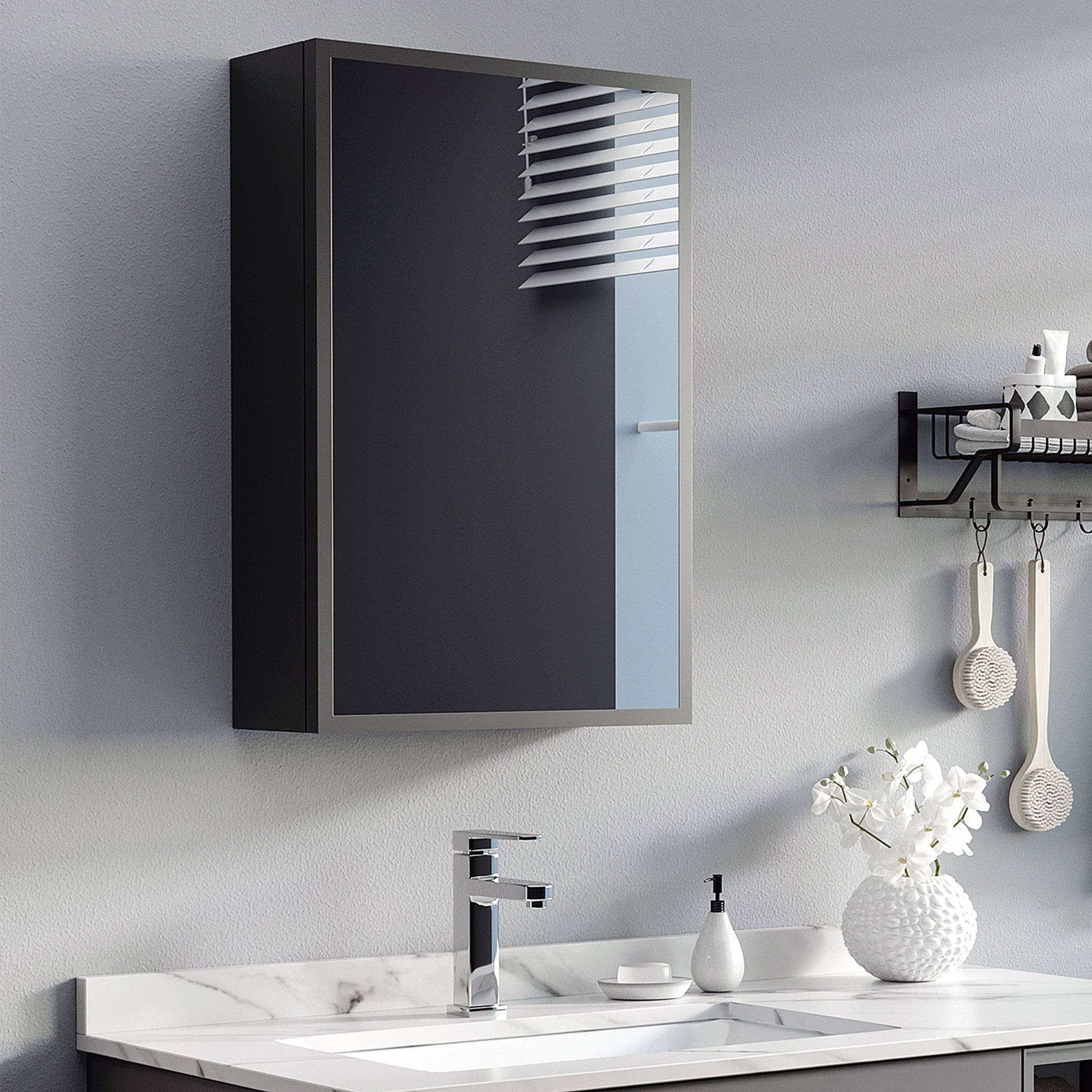 Bathroom Mirror Cabinet, Bathroom Cabinet with Mirror Door, Wall Cabinet Hanging Cabinet, Black, 40 x 15 x 60 cm