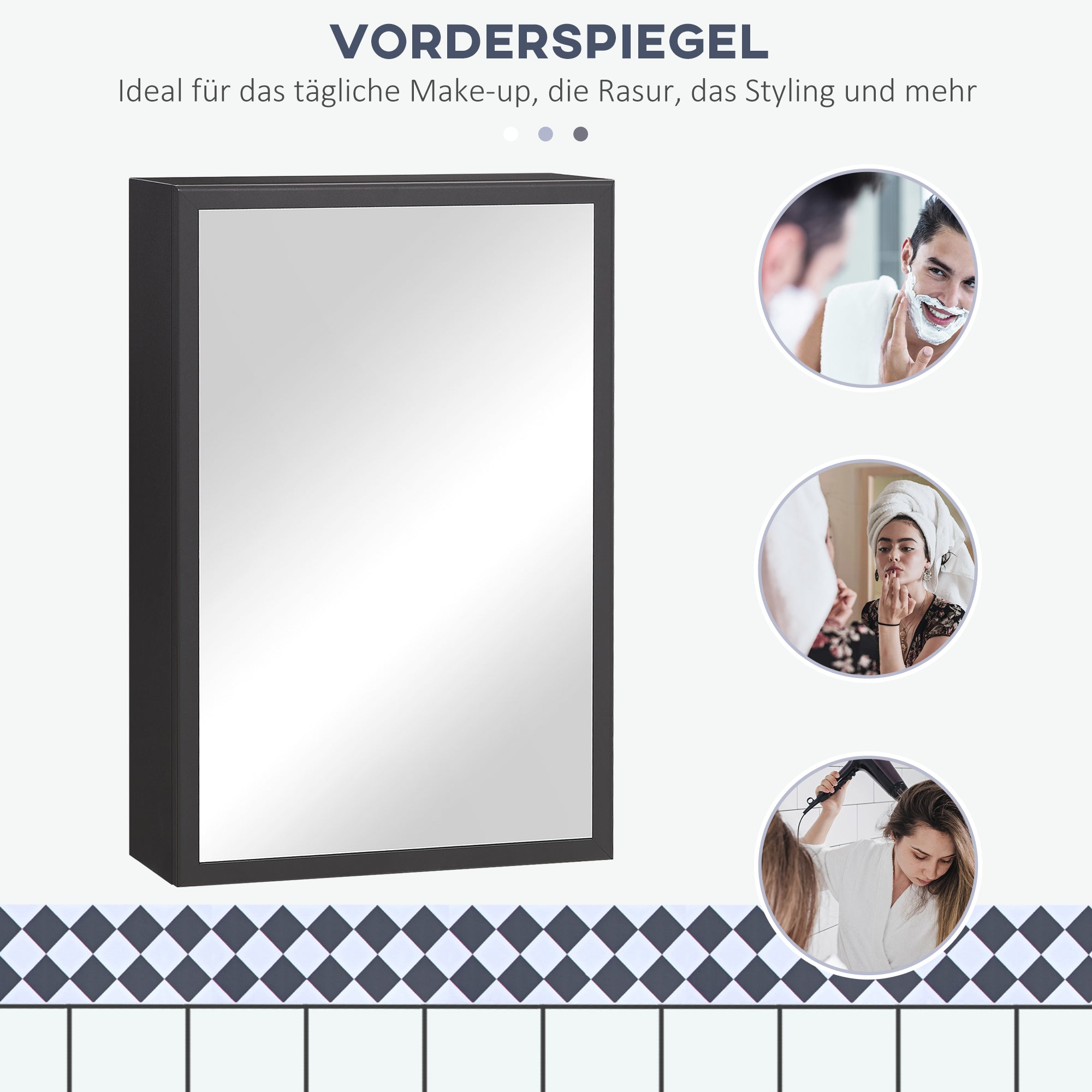 Bathroom Mirror Cabinet, Bathroom Cabinet with Mirror Door, Wall Cabinet Hanging Cabinet, Black, 40 x 15 x 60 cm