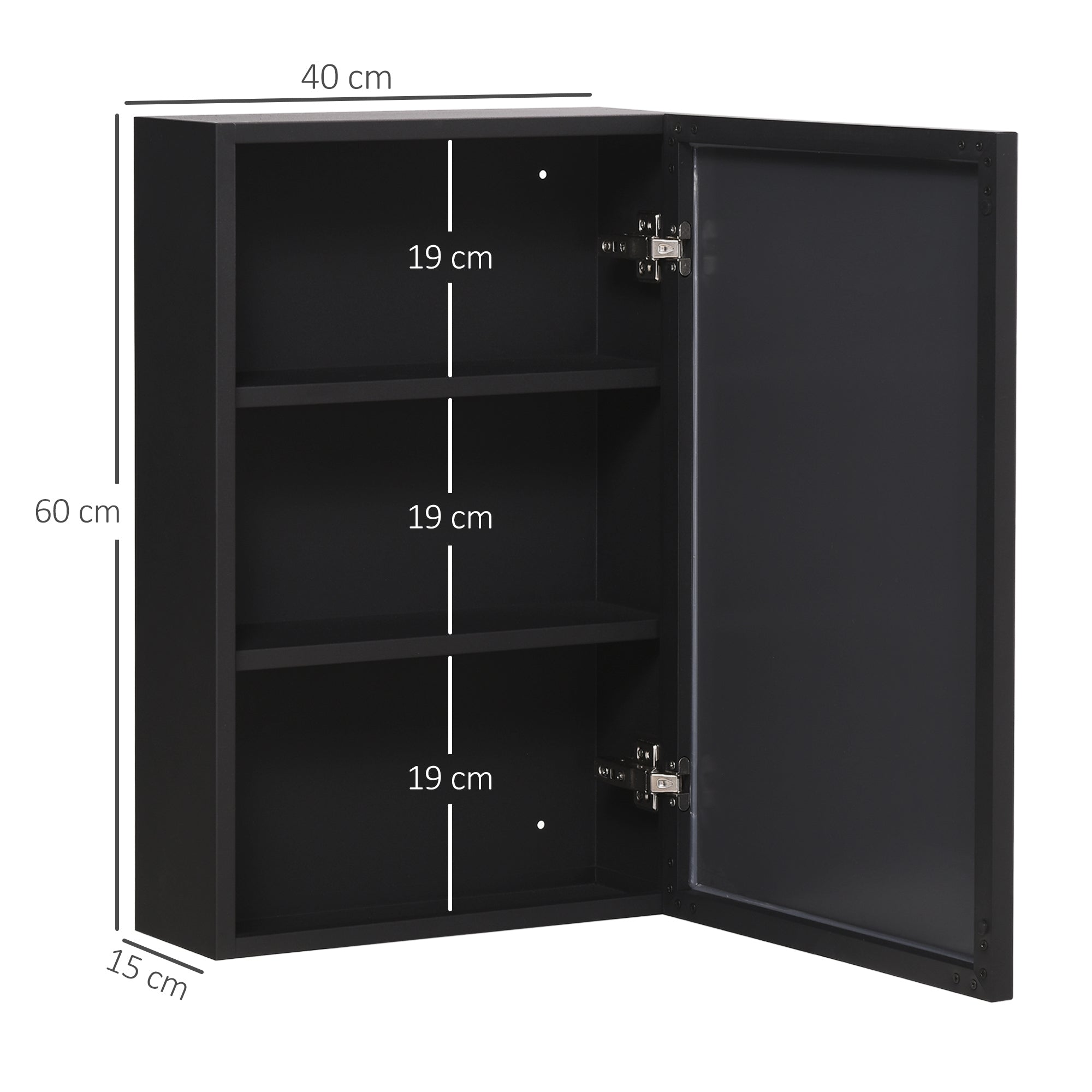 Bathroom Mirror Cabinet, Bathroom Cabinet with Mirror Door, Wall Cabinet Hanging Cabinet, Black, 40 x 15 x 60 cm