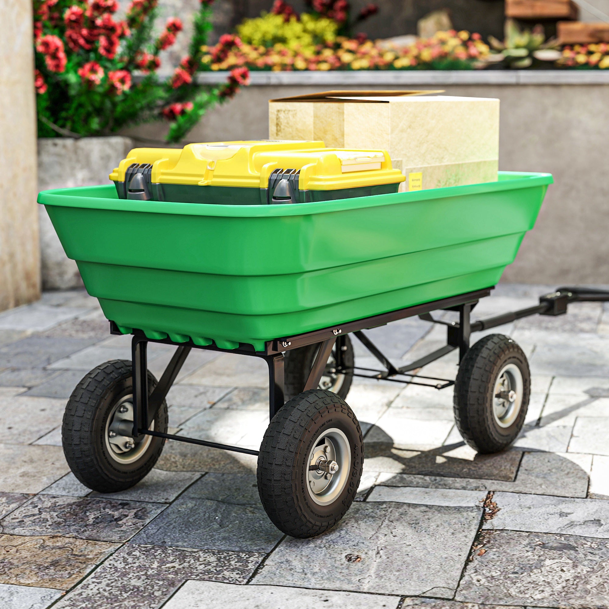 Set of 4 Replacement Rubber Tires 255 mm Wheels with 16mm Bore for Garden Cart, Wheelbarrow, and Dolly