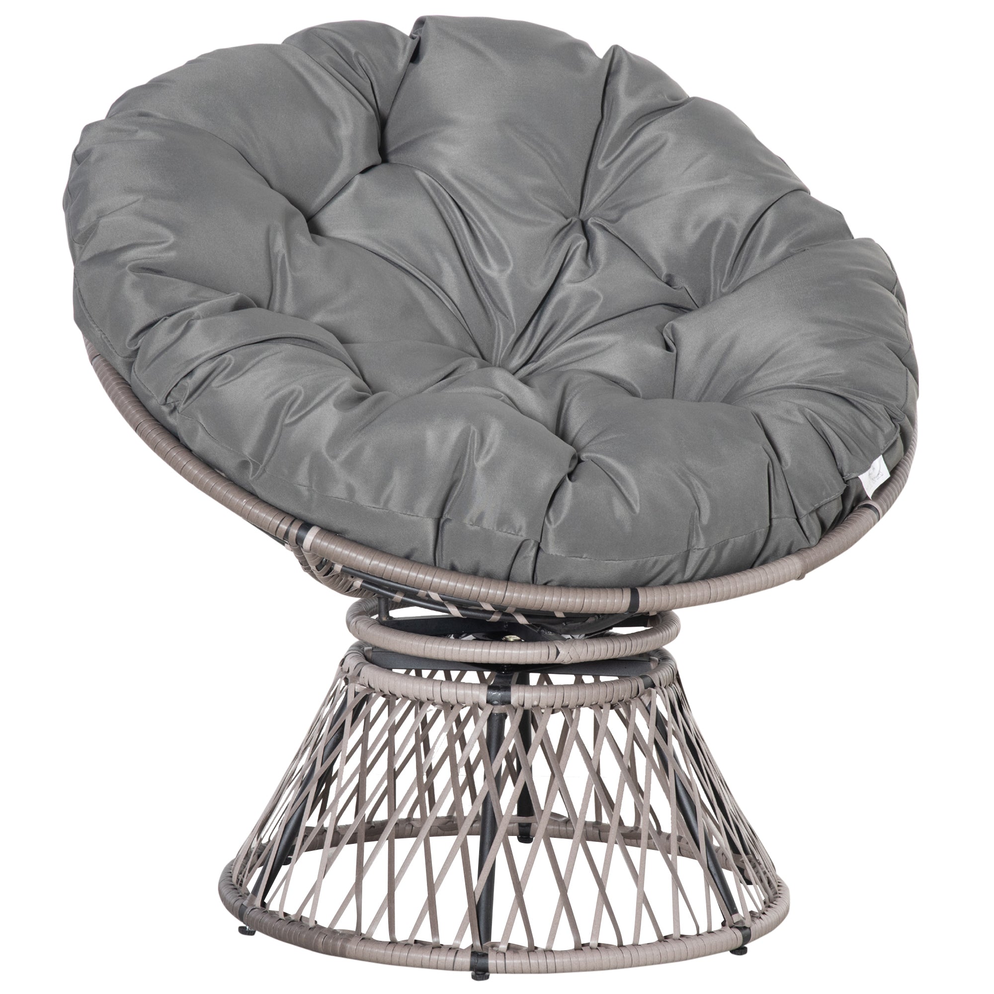 Synthetic Rattan Swivel Papasan Chair Oval Wicker PE Chair with Cushion and Steel Frame Load 160 kg for Garden Patio Terrace 87x97x86 cm Gray