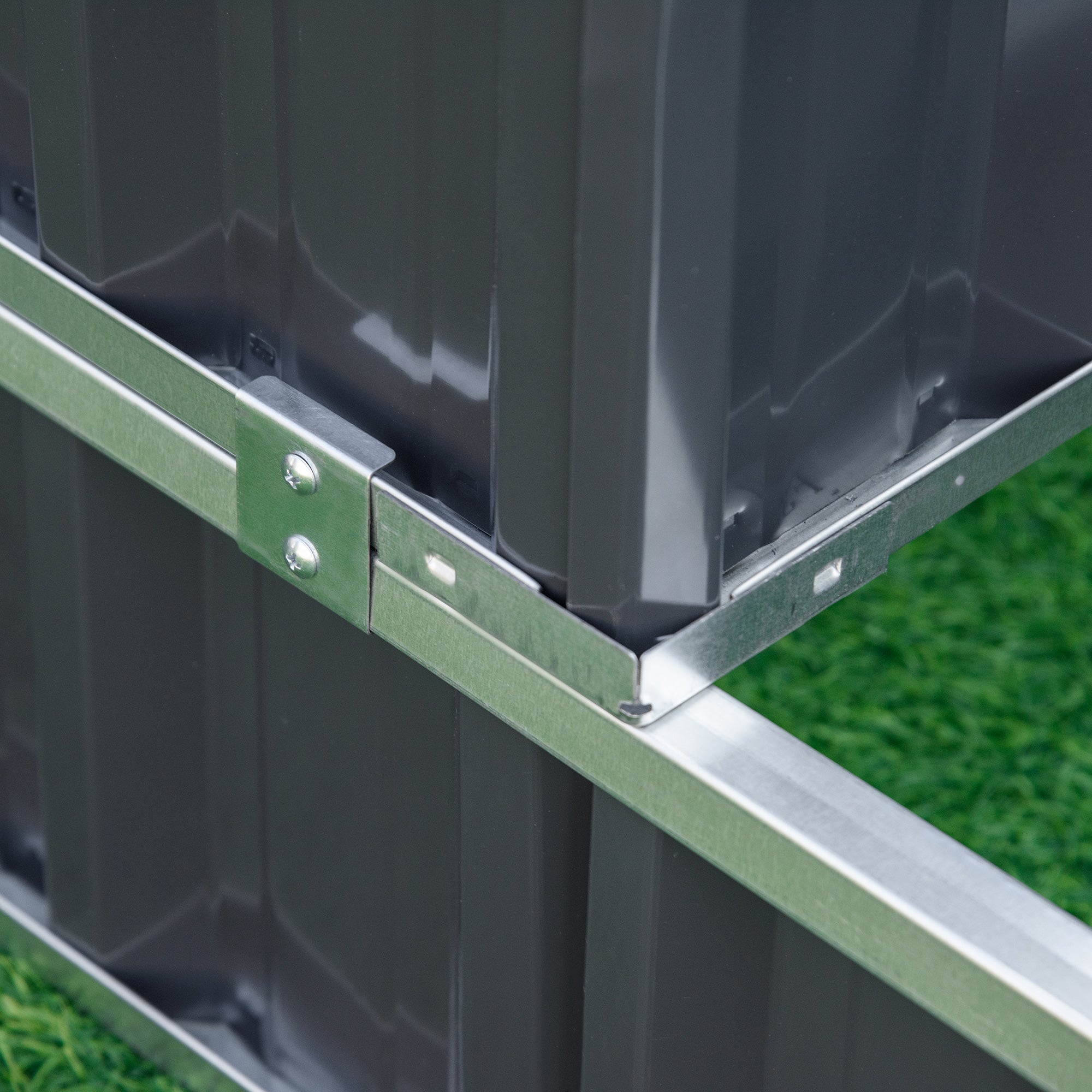 Steel Raised Garden Bed 3-Tier Garden Planter with T-Shape Plant Markers Gloves Planting Bed Herb Bed Flower Steps for Balcony Garden Dark Gray 118 x 118 x 62 cm