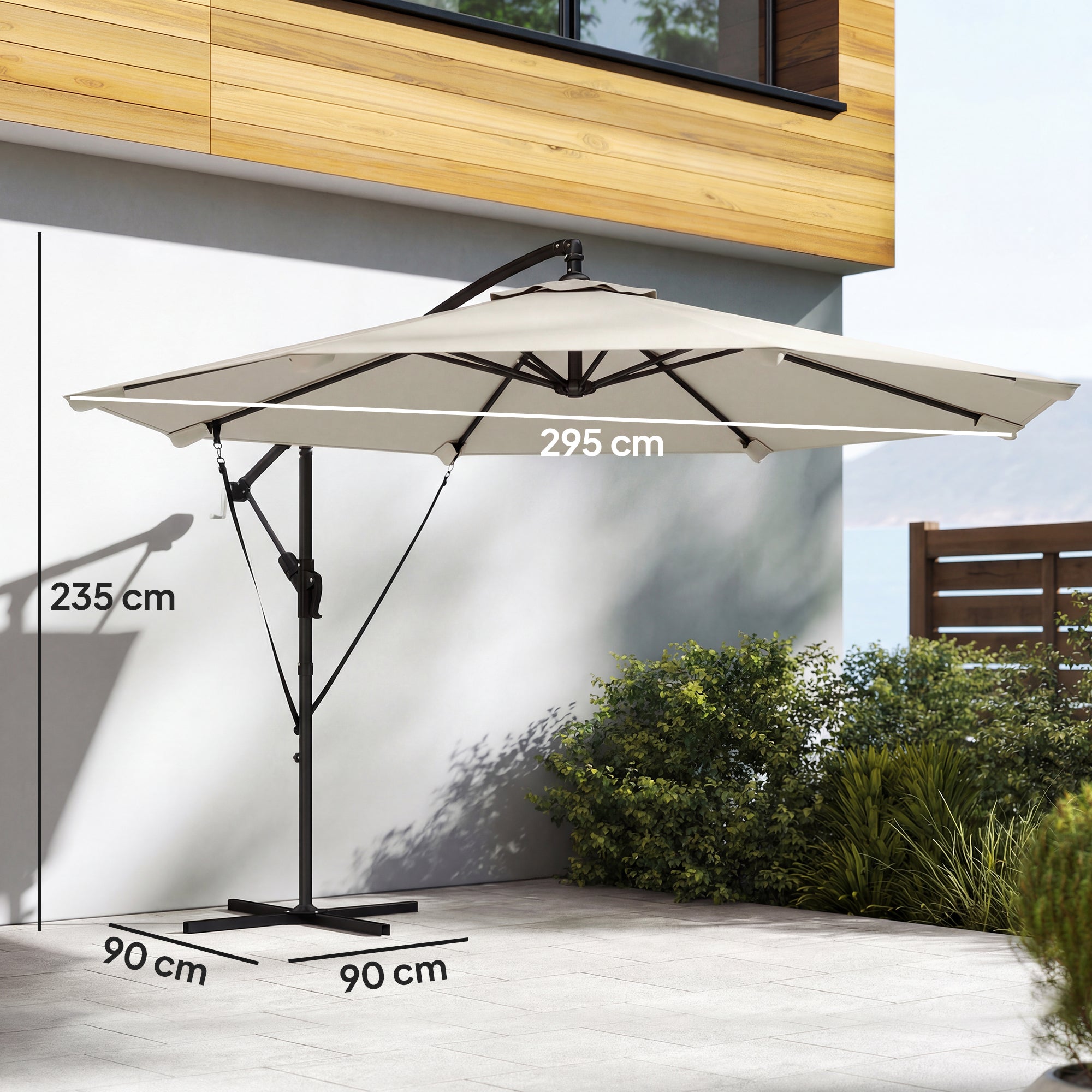 Cantilever Umbrella ~ Ø3.0 m | Tiltable Patio Parasol with Crank, Cross Base, Guy Ropes & Cover, UV-Resistant, Water-Repellent – Cream White