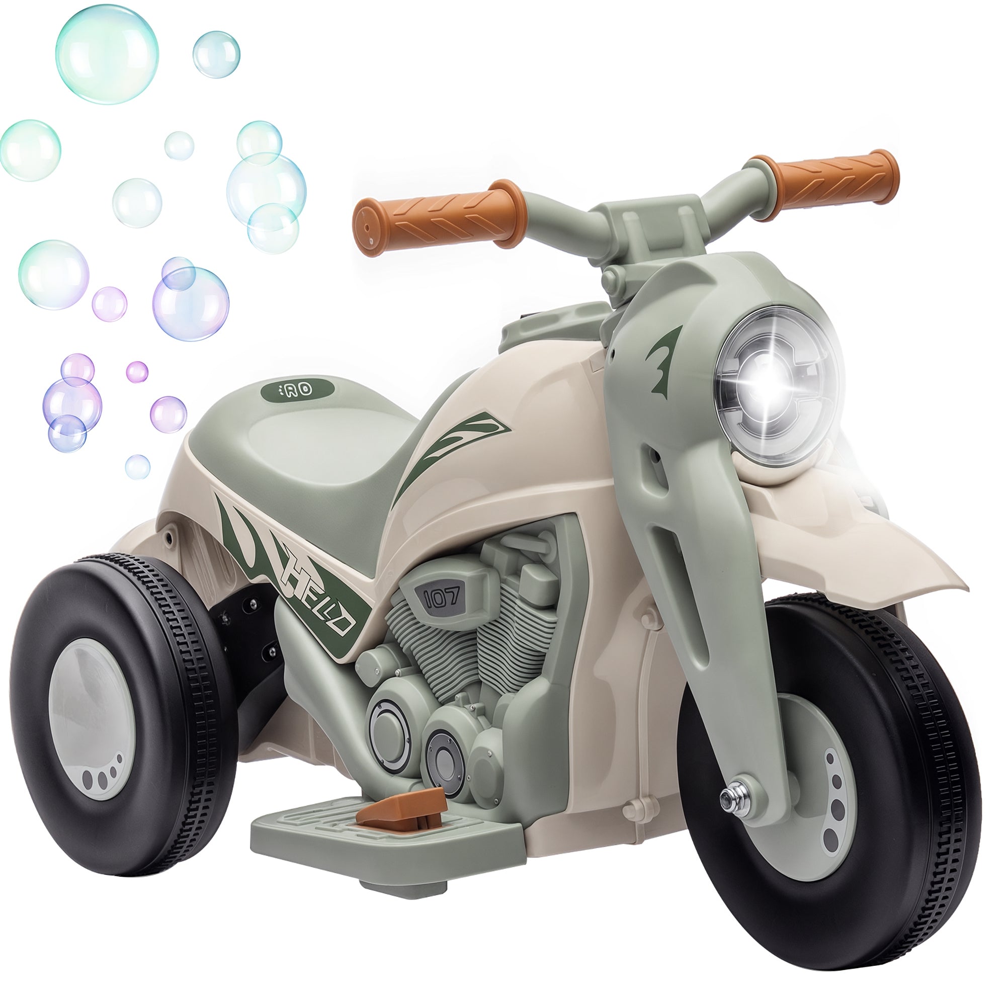 Kids Electric Motorcycle, 6V Children's Motorcycle with Music, Bubbles, Kids Vehicle with Headlight, 2.5-3 km/h, for 2-5 Years Kids, max. 30 kg, Cream White