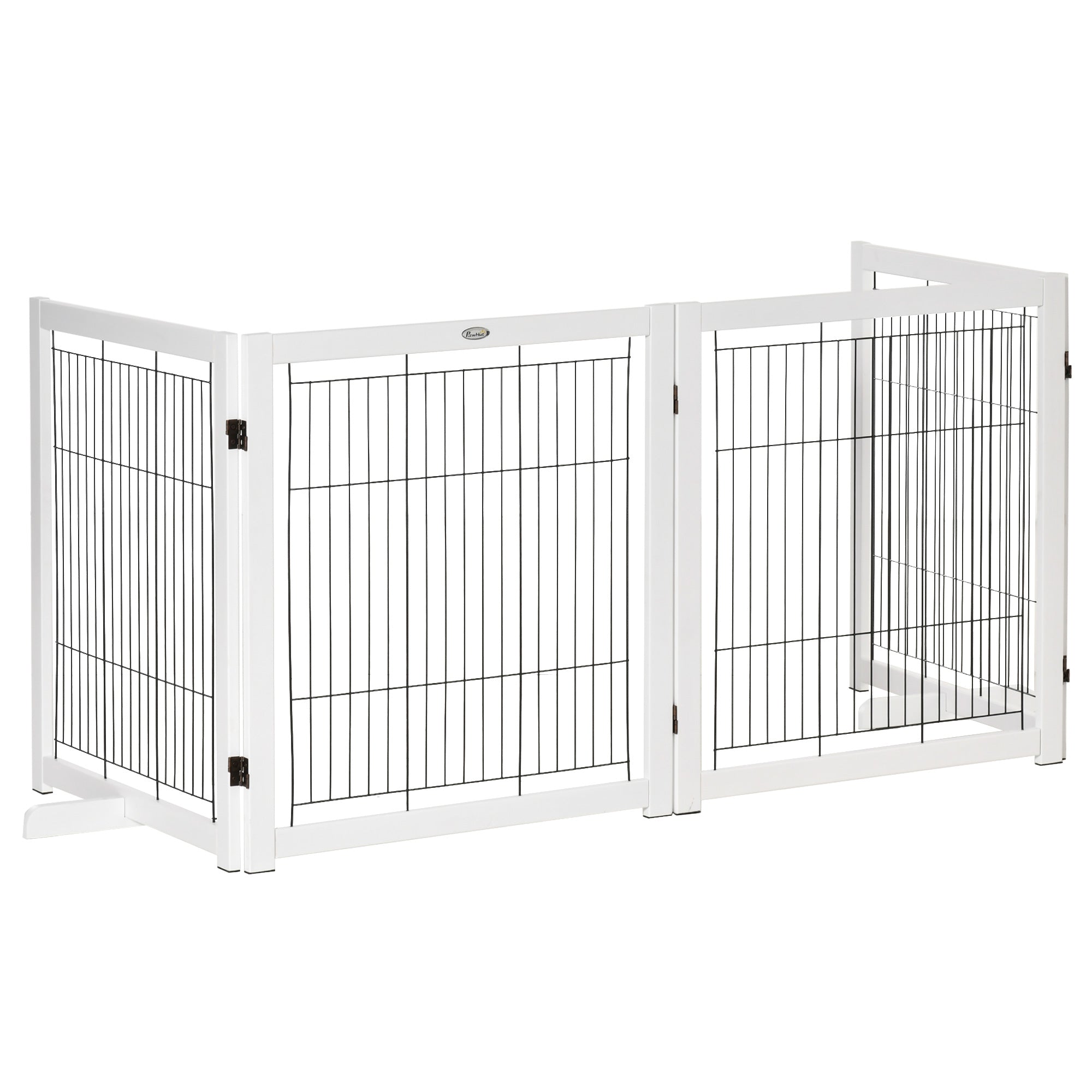 Freestanding Pet Gate Dog Safety Gate with Feet 305 x 82 cm Wood Dog Gate Foldable Stair Gate Dog Barrier for Stairs, Doors, Hallway, 4 Panels, White