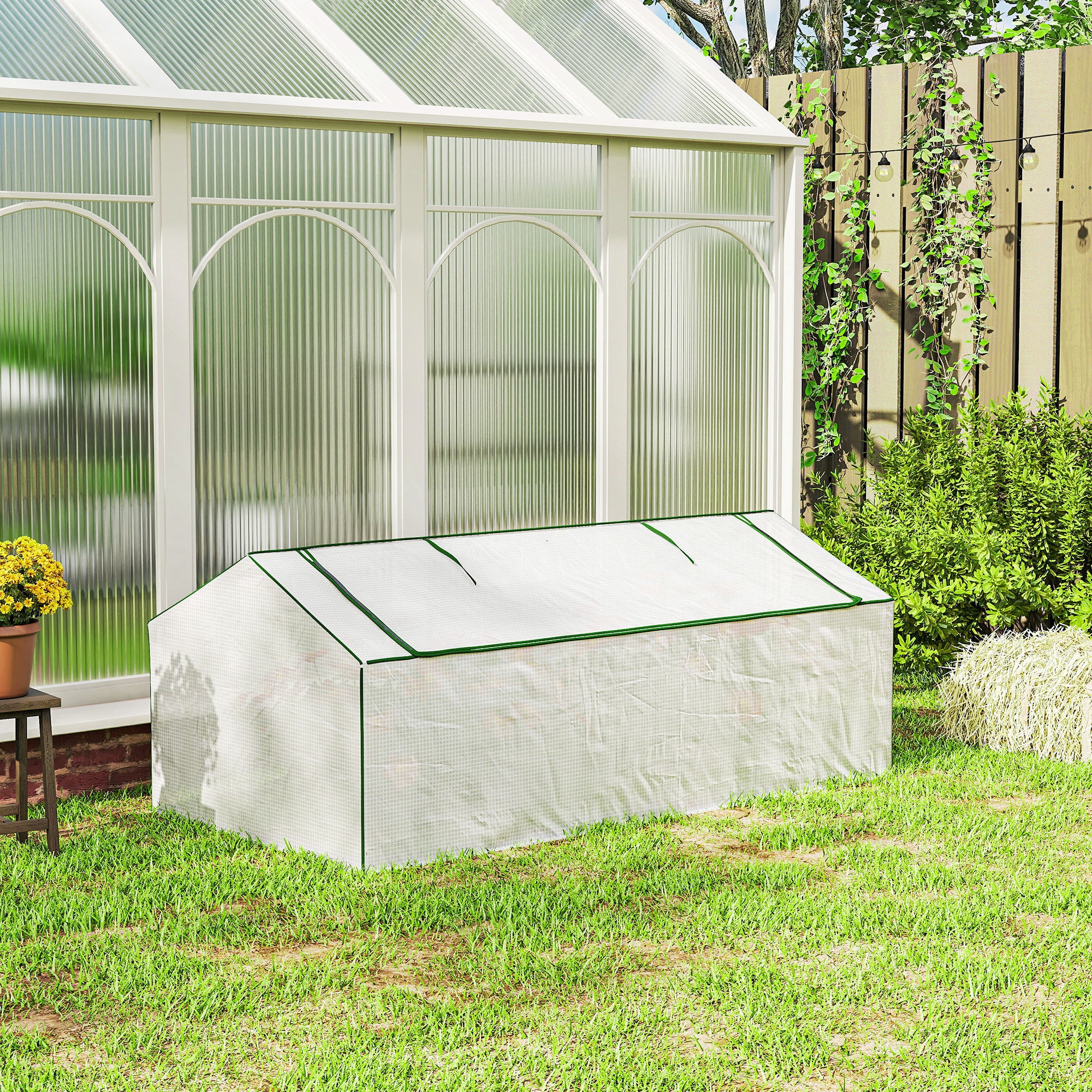 Greenhouse with PE Mesh Window — Winterproof Film Greenhouse for Balcony & Garden, Tomato House, 71" x 35.4" x 27.6" (180 x 90 x 70 cm), White