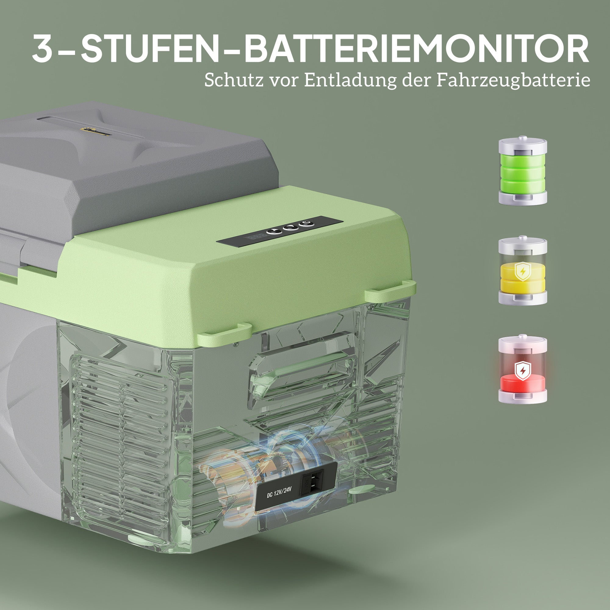 12 Liter Compressor Cooler Box Electric Cooler Box with Connection Cooling Function Freezer Box Thermal Box Mini Refrigerator 12/220 Volt for Car Socket Truck Camping Boat Gray+Green