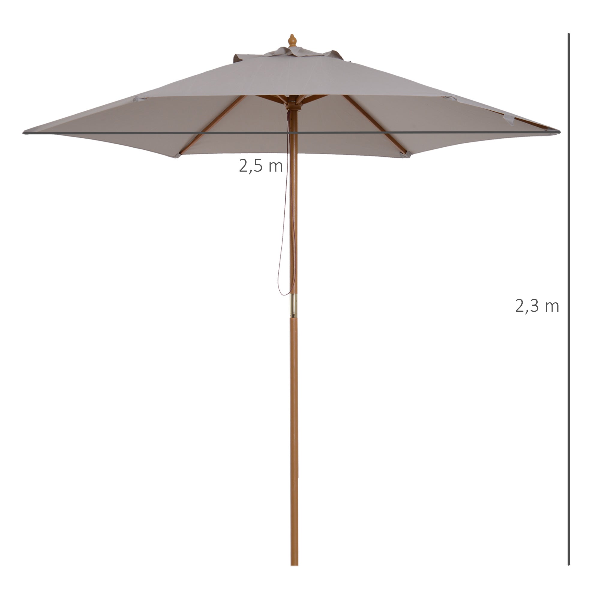 Umbrella Ø 250 cm, Umbrella with Pulley Mechanism Balcony Umbrella Beach Umbrella made of Bamboo Wind Resistant Market Umbrella Sun Protection for Balcony Terrace Garden, Gray