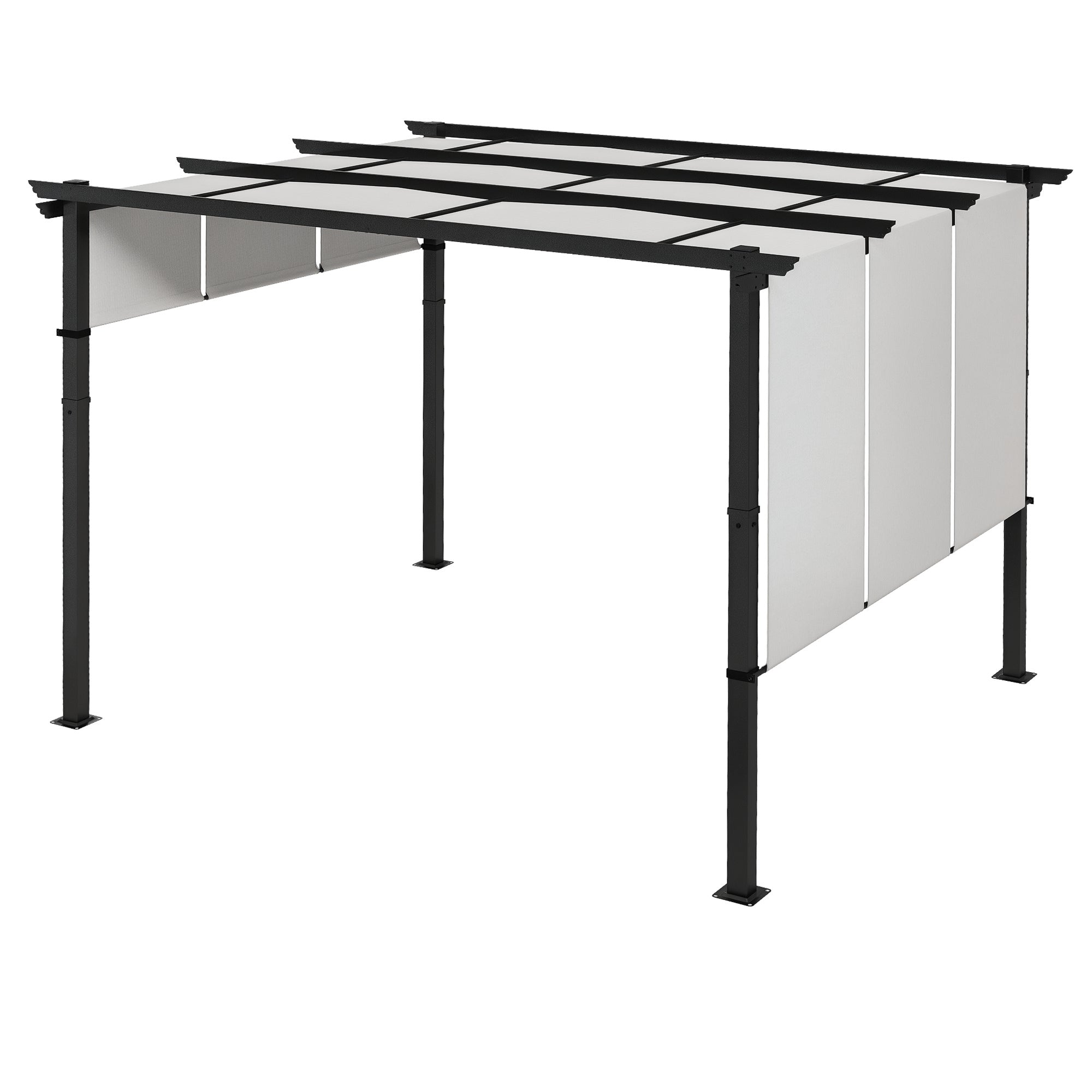 Pergola with 3 Sliding Canopies 3.5 x 3 x 2.35 m Black Steel Frame Light Gray High Density Polyester Canopy