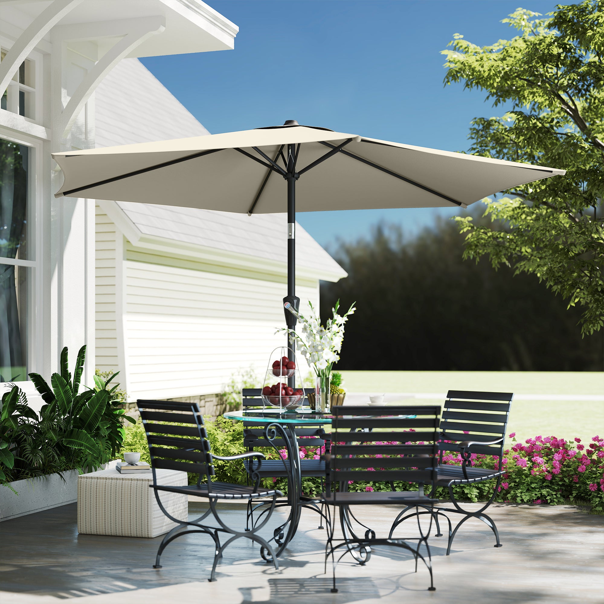 270 cm (106 in) Tiltable Patio Umbrella with Crank, UPF 50+ Garden Parasol — Wind-Resistant, Stable Market Umbrella for Garden, Balcony, Terrace — Cream White
