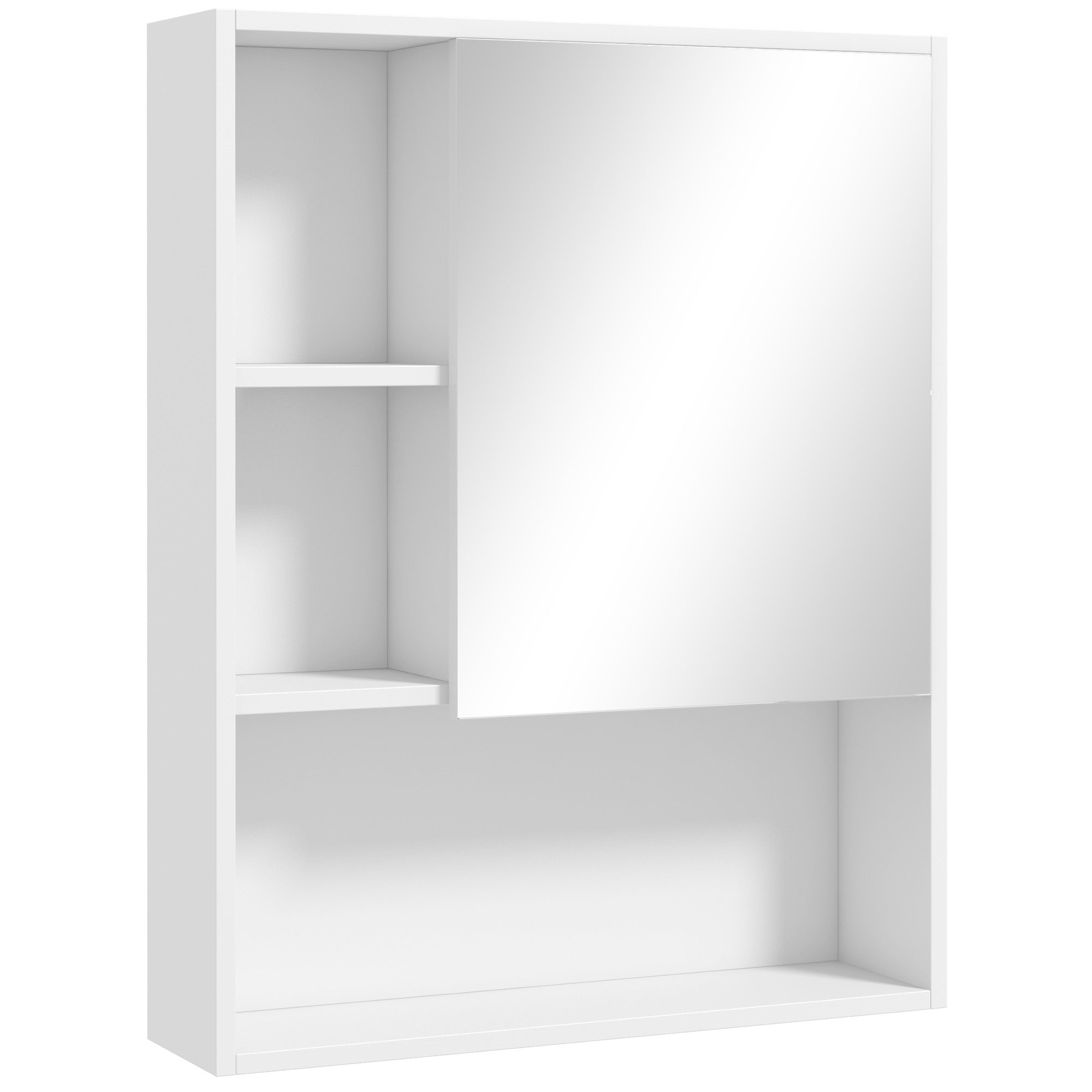 Bathroom Mirror Cabinet with Adjustable Shelves, Wall Mounted Bathroom Cabinet with Space-saving Door, 60x15x76 cm, White