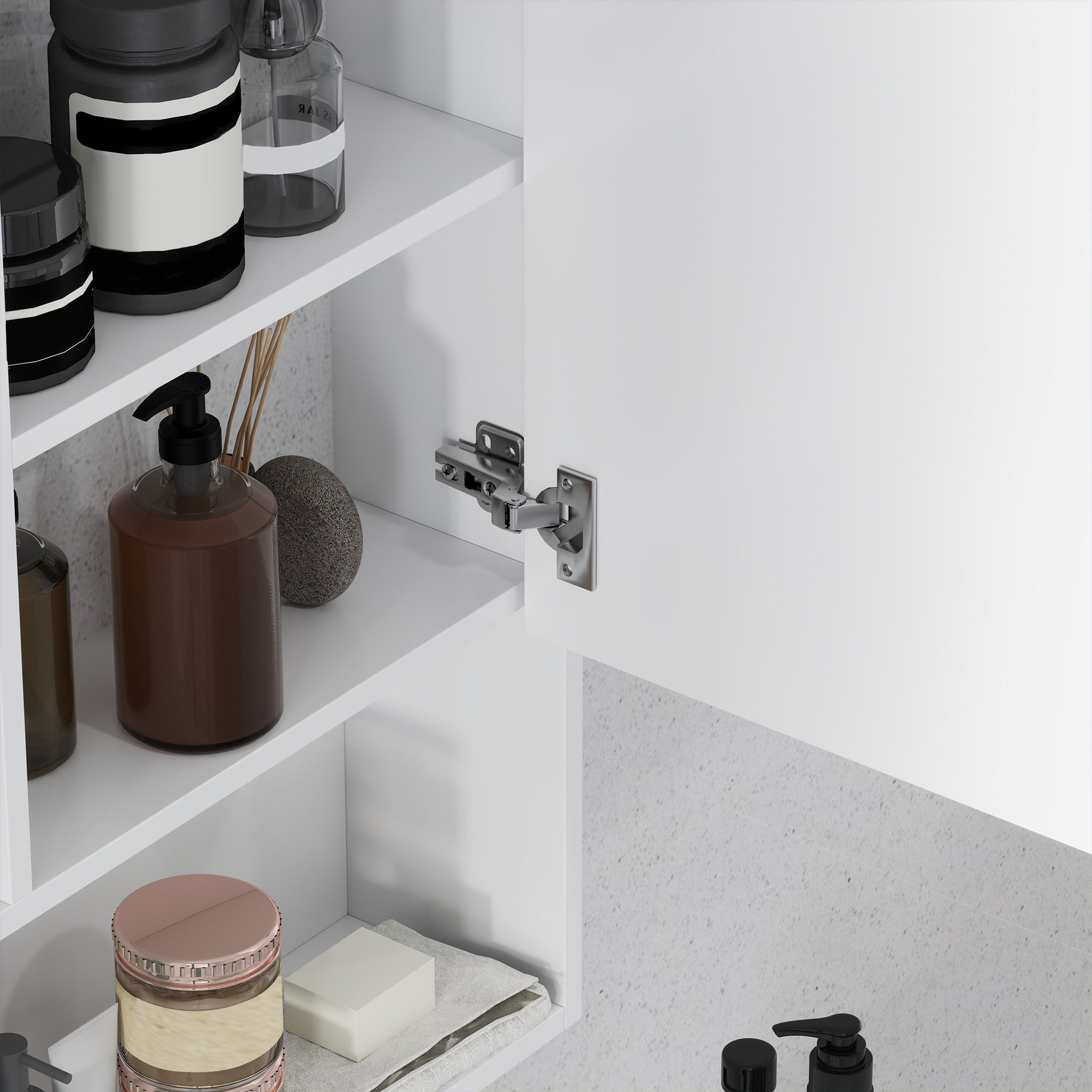 Bathroom Mirror Cabinet with Adjustable Shelves, Wall Mounted Bathroom Cabinet with Space-saving Door, 60x15x76 cm, White