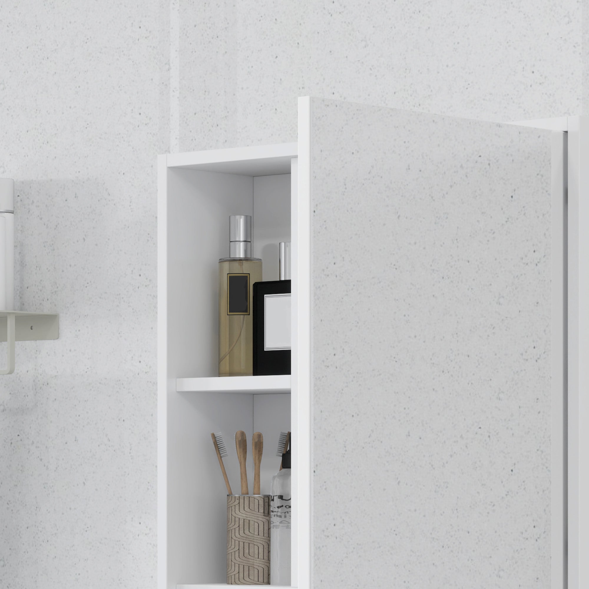 Bathroom Mirror Cabinet with Adjustable Shelves, Wall Mounted Bathroom Cabinet with Space-saving Door, 60x15x76 cm, White