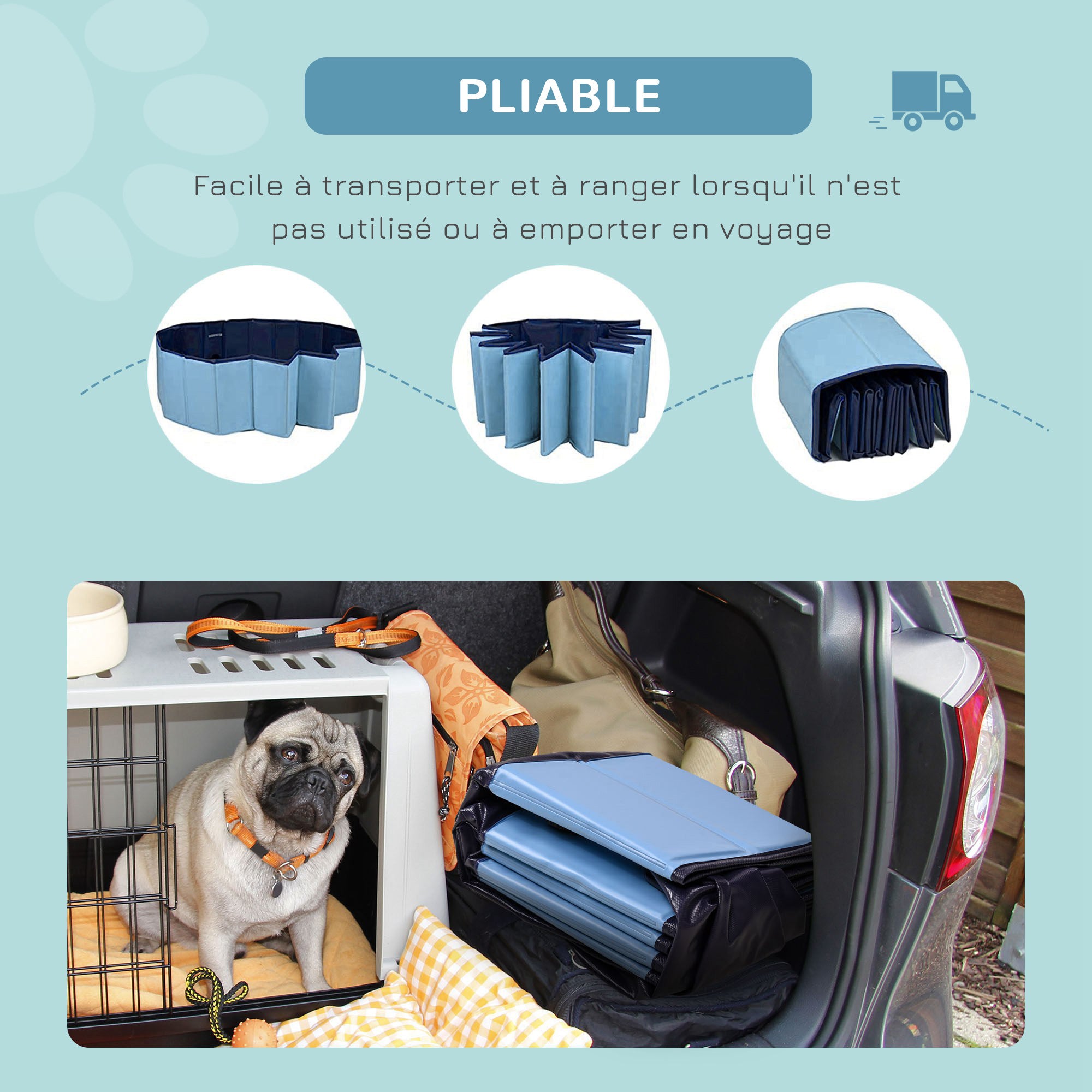 Dog Pool PVC Foldable Anti-slip Easy to Clean Basin Diameter 160 cm Height 30 cm Blue