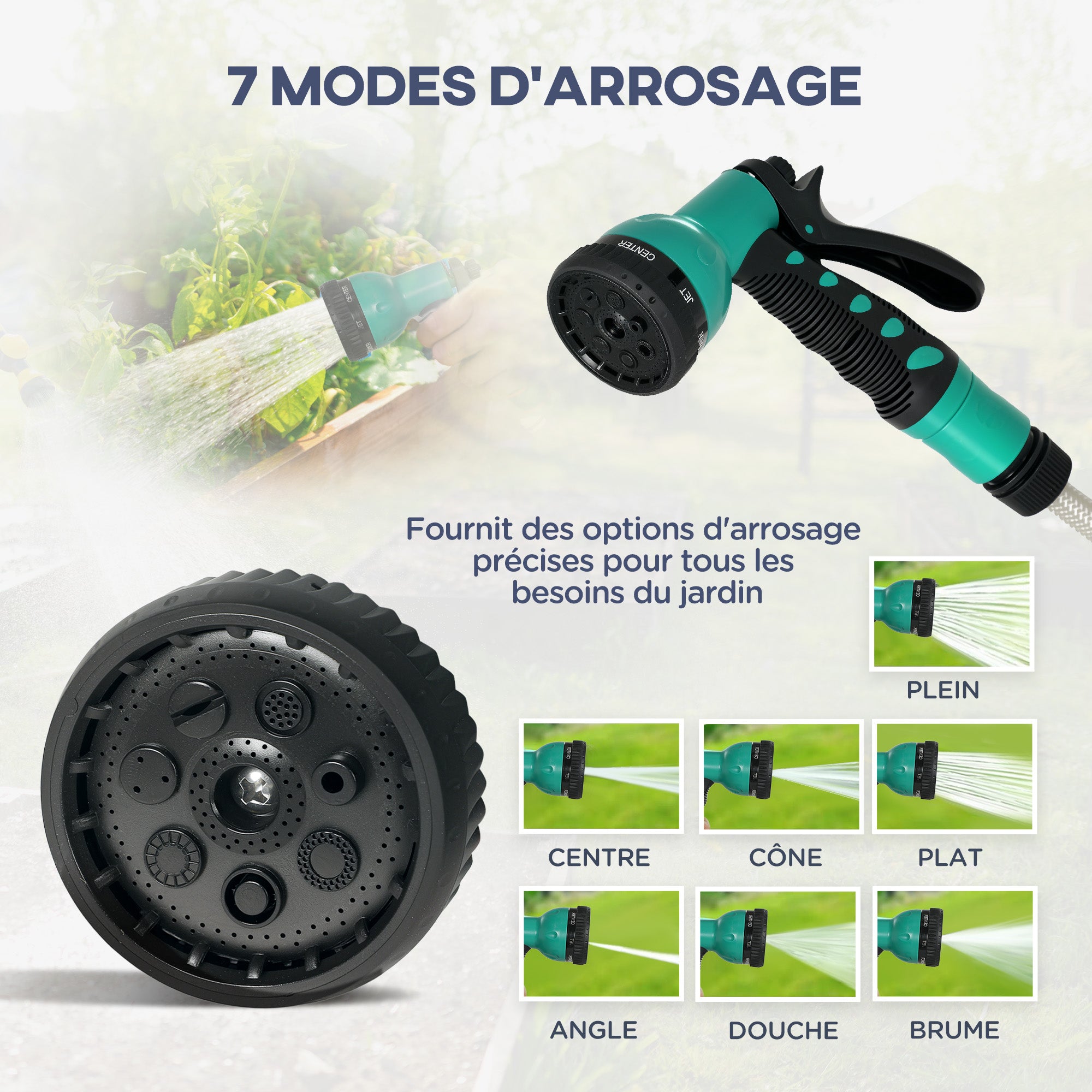 Hose Reel, Hose Reel, 25+2m, with Wall Mount + Handle, 180° Swivel, 7 Watering Options, Light Gray
