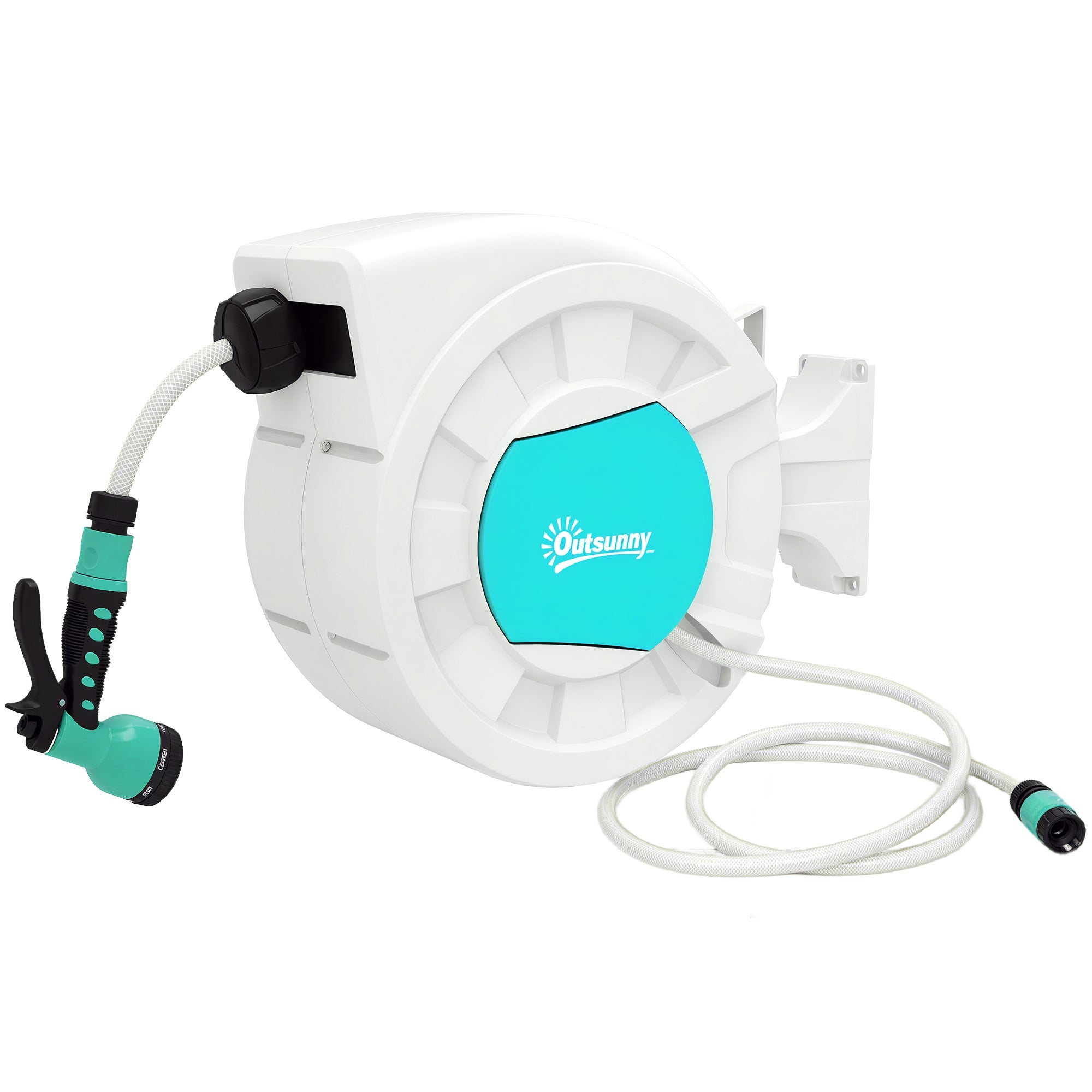 Hose Reel, Hose Reel, 25+2m, with Wall Mount + Handle, 180° Swivel, 7 Watering Options, Light Gray