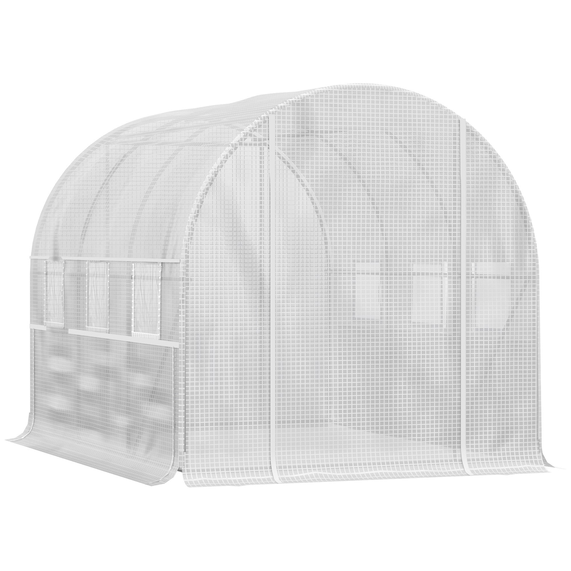Garden Tunnel Greenhouse, 6m² tunnel greenhouse with 6 roll-up windows and 1 door, PE cover galvanized steel structure, white
