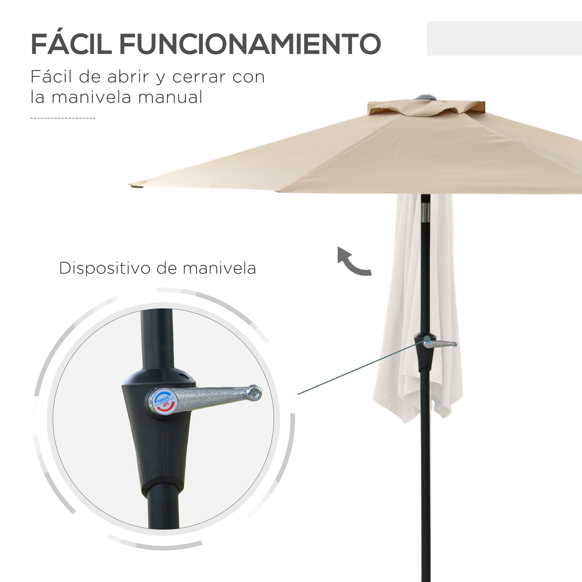 Patio Terrace Umbrella Ø230 cm Garden Umbrella with Adjustable Angle and Crank Waterproof Sunshade for Patio Terrace in Khaki